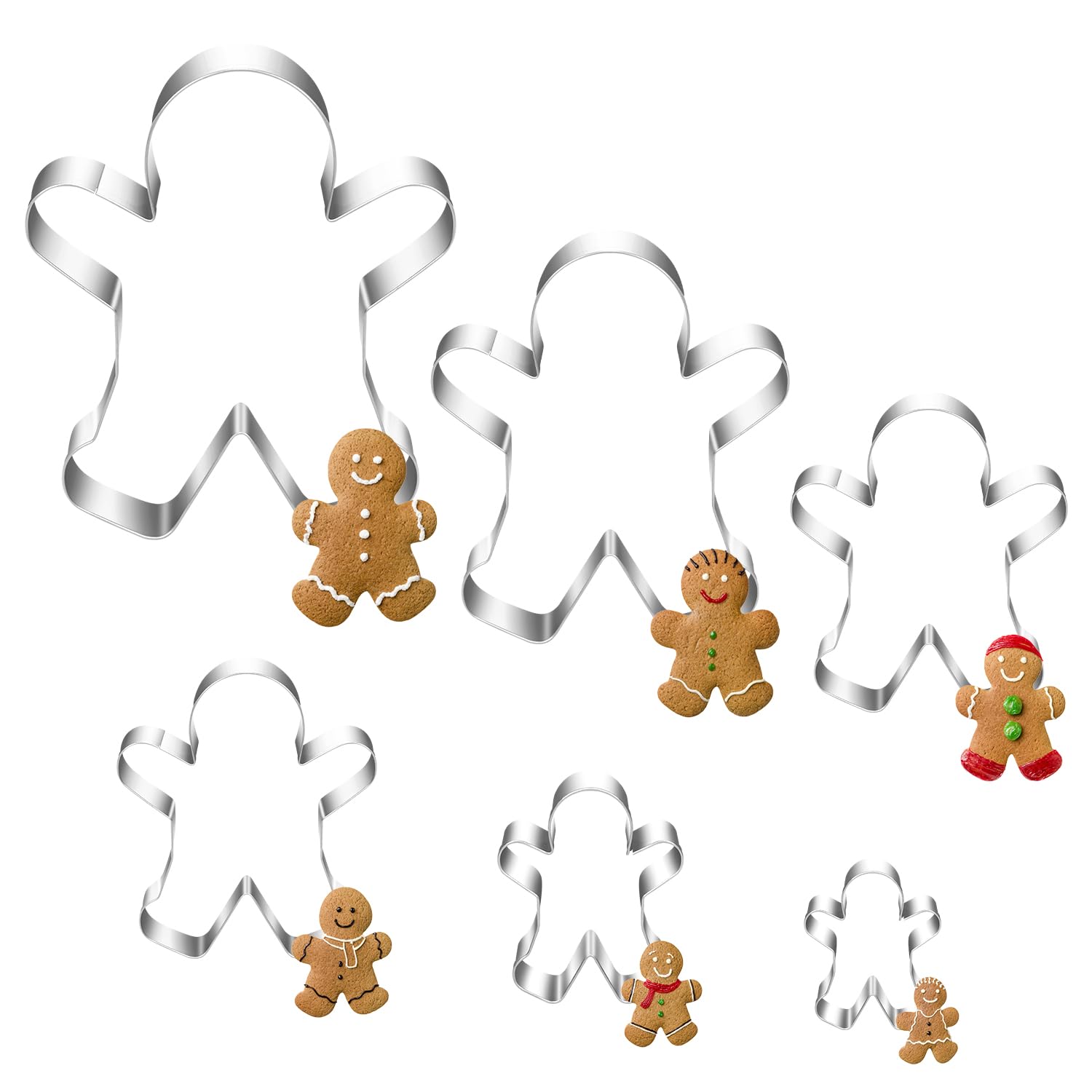 Ausstechformen Weihnachten, 6 Stück Lebkuchenmann Plätzchen Ausstecher, Edelstahl Plätzchenausstecher Linzer, Lebkuchenmann Keksausstecher, Cookie Cutter Geschenke für Kinder Backen Fondant Torten