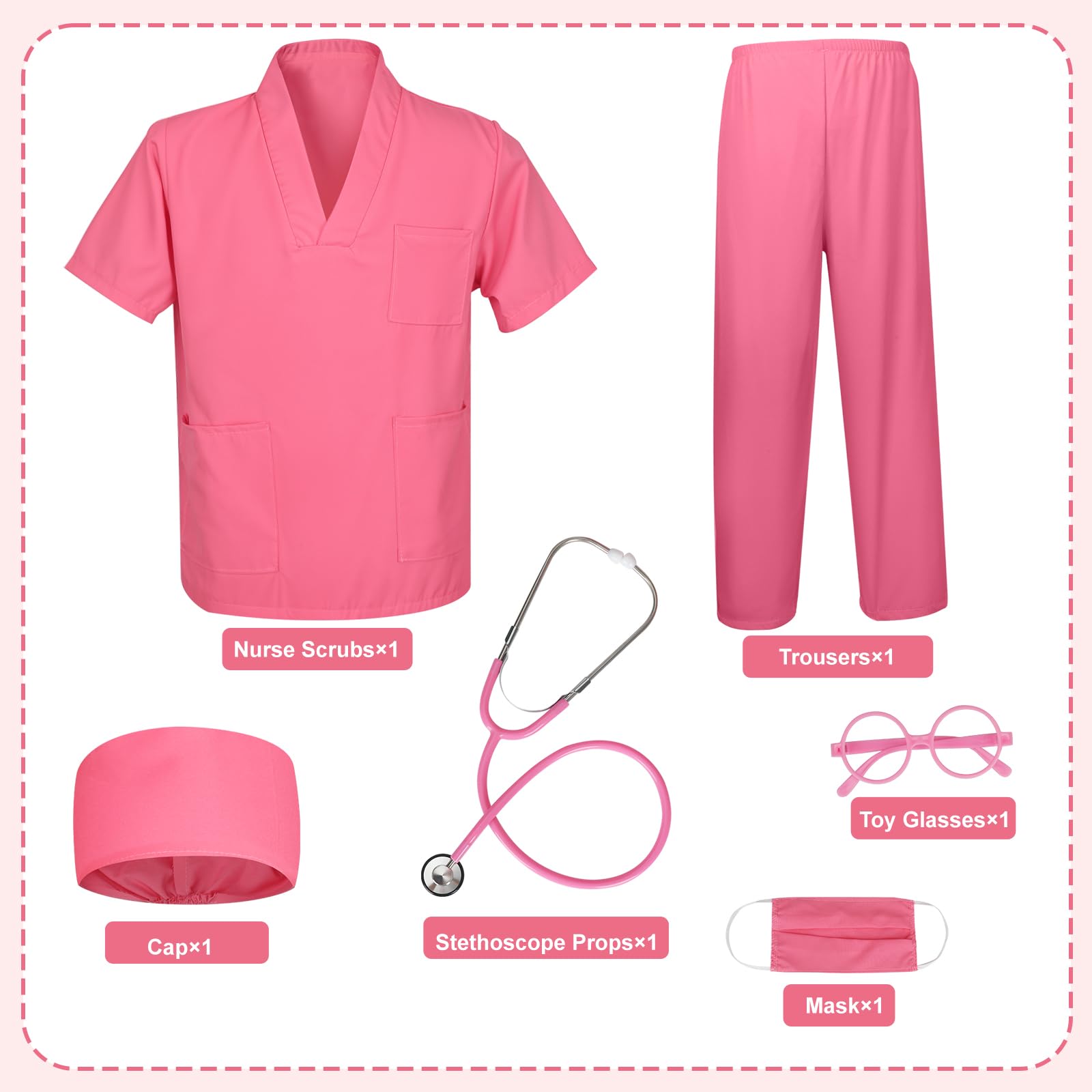 Amiao doctor costume for kids,Doctor costume,Doctor dress up,Cosplay costume,Kids doctor fancy dress,Halloween cosplay costume carnival theme party. (pink, 130) - Image 4