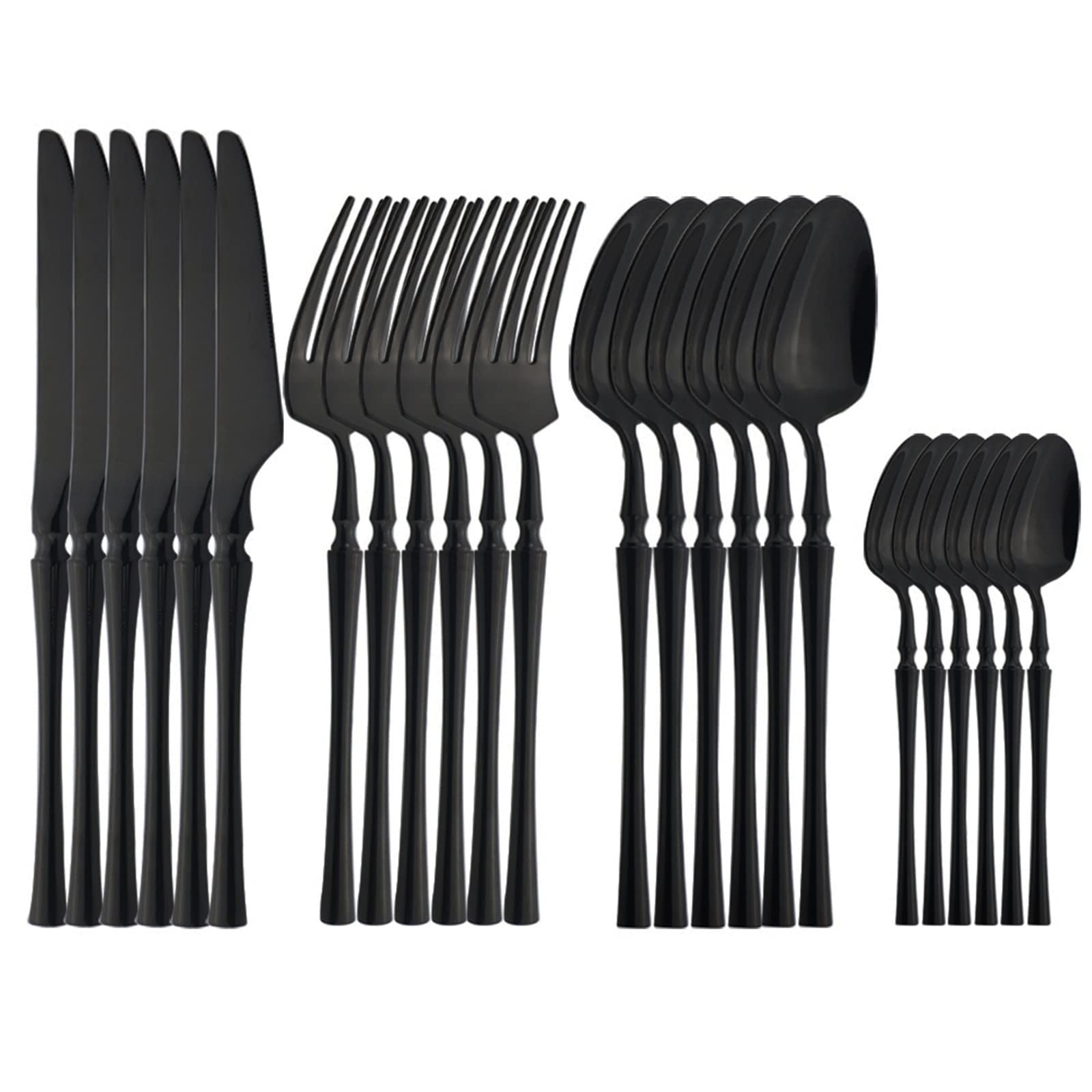 24 unids/set de vajilla negra, cubiertos de comida, mesa de acero inoxidable 304, tenedor de cena, cuchillo, juego de cuchara de café, juegos de vajilla de cocina for el hogar (Color : Black)
