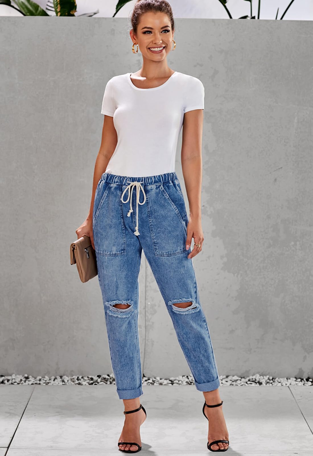 Alaster Queen Jeans da Donna Jeans a Gamba Larga Jeans da Donna a Vita Alta Elasticizzati Blu XXL