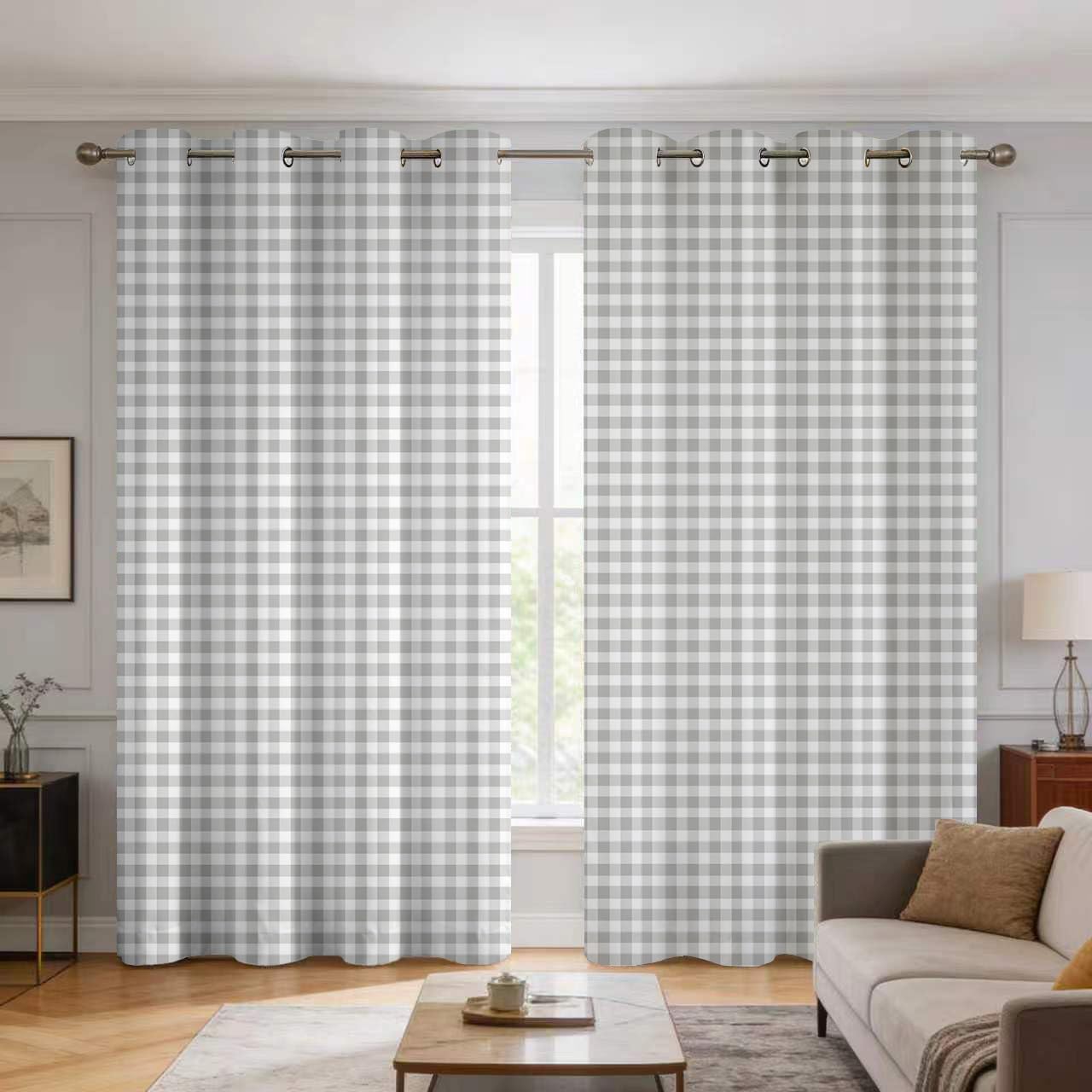 Rideau occultant moderne gris blanc lot de 2 rideaux imprimés