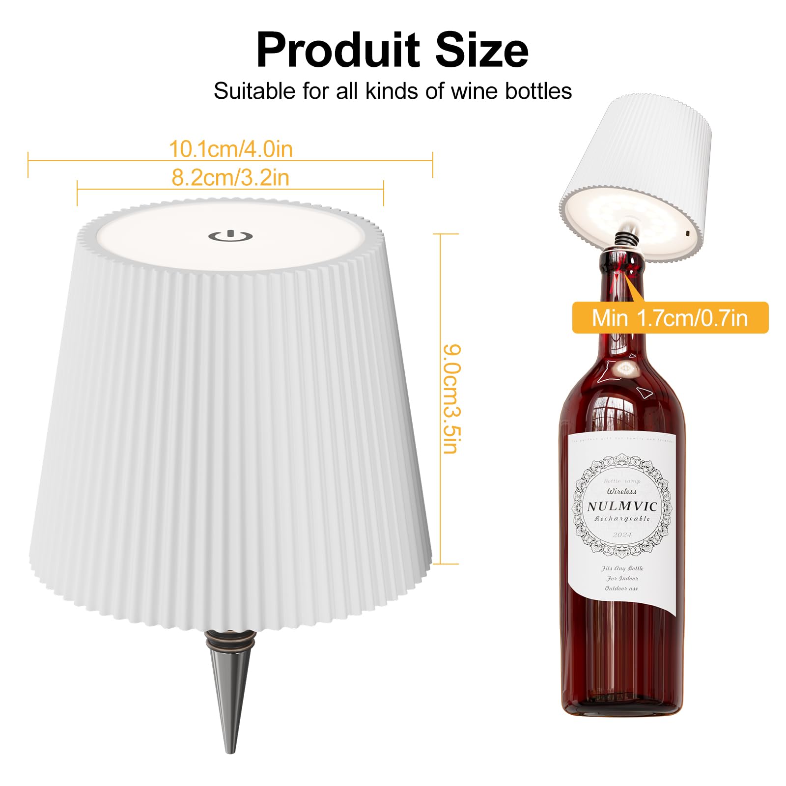 Nulmvic Lampada per Bottiglia LED Ricaricabile - 5200mAh Lampada da Tavolo Senza Fili Dimmerabile 3 Colori - IP54 Impermeabile Comando a Tocco per Interno Esterno Famiglia Ristorante Bar (Bianco)