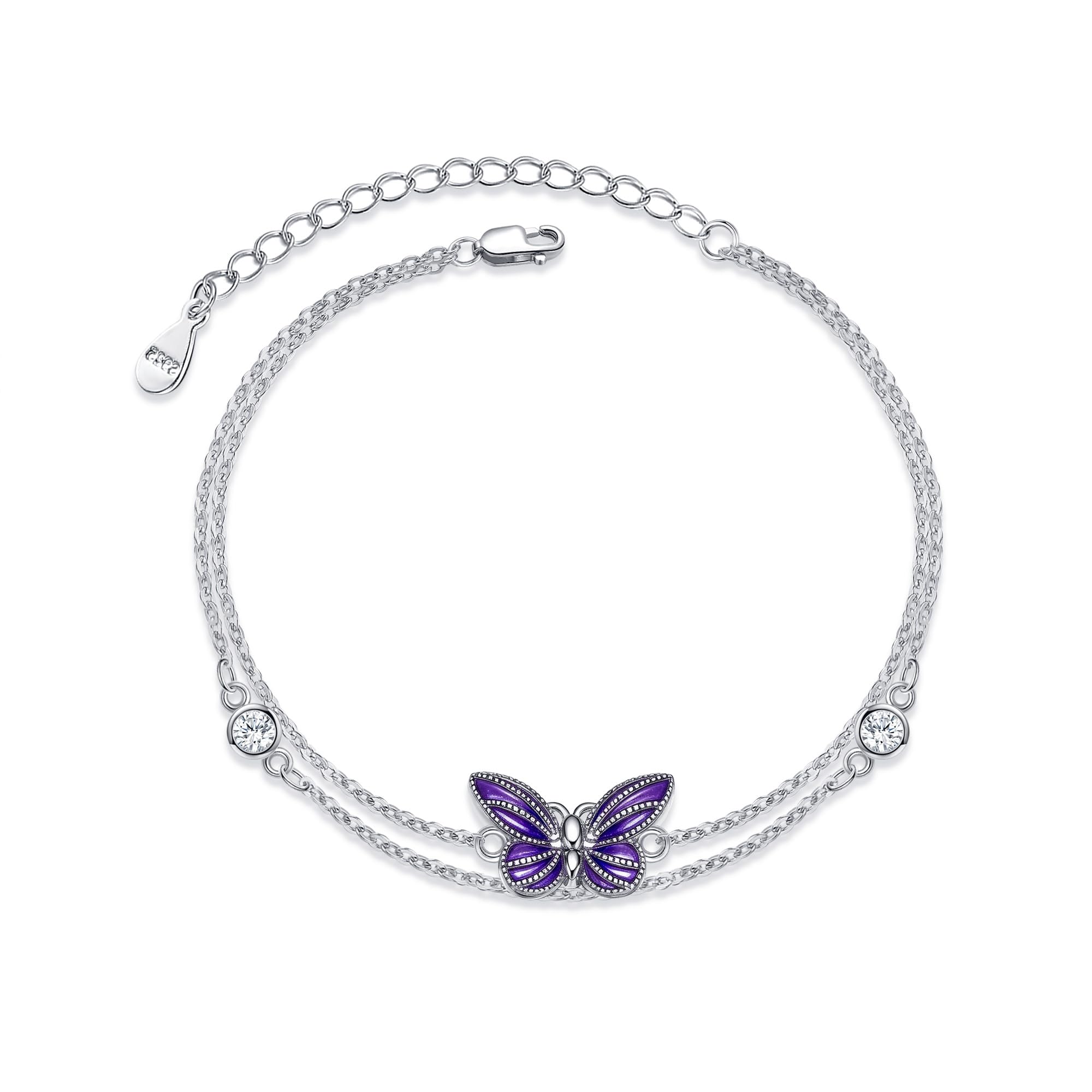 Tobillera de mariposa con cuentas de plata de ley, joyería de mariposa, impermeable, para verano, playa, regalo para mujer
