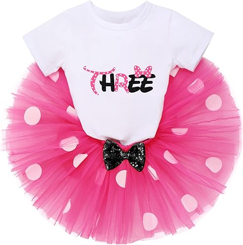 Miniatura 3 de IBTOM CASTLE Vestido de bebé para niñas de lunares, conjunto de pelele, falda de tutú, diadema, falda de princesa para el 1er, 2do, 3er cumpleaños,