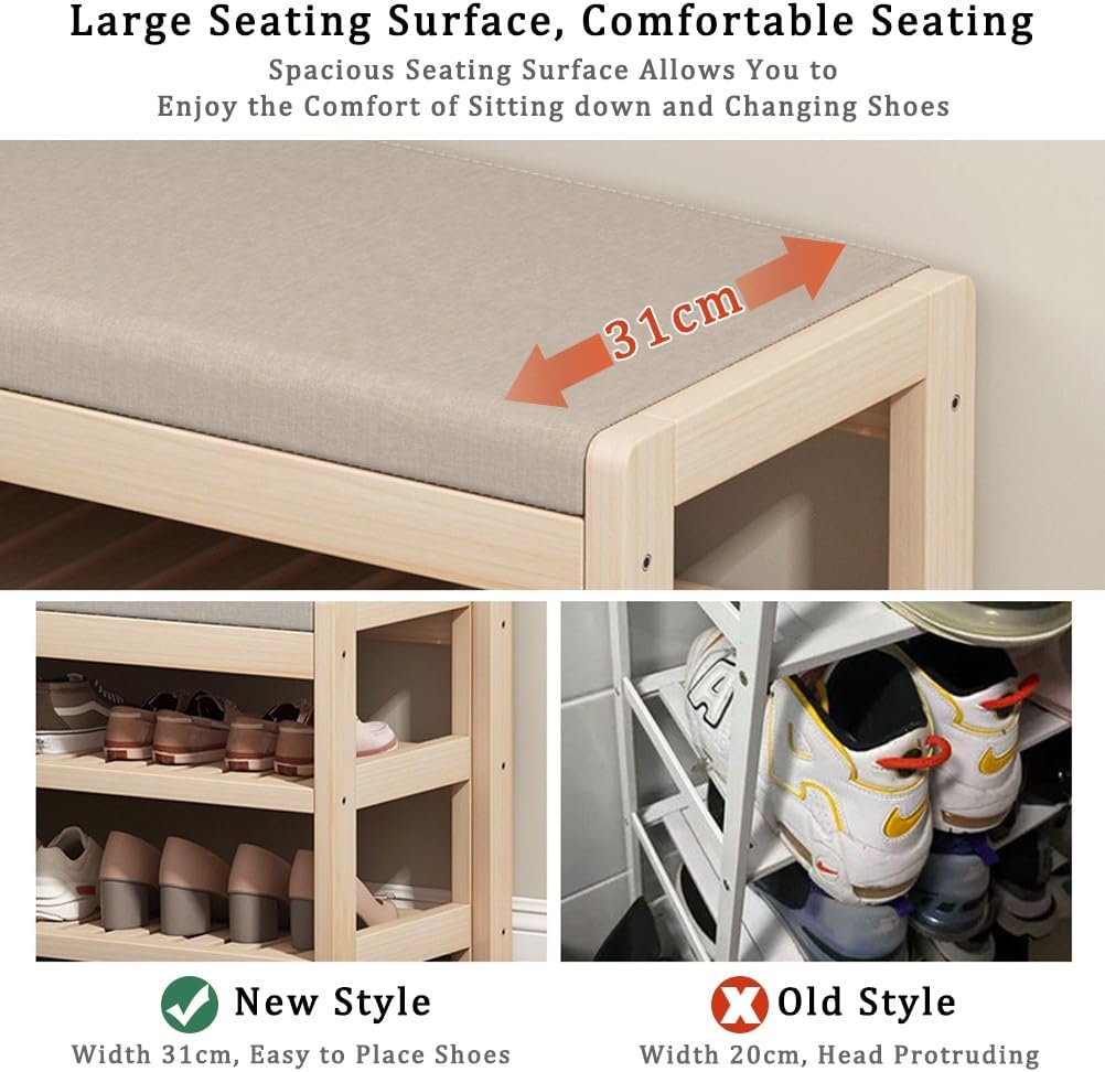 Coat Rack Hall Tree, with Bench, Shoe Rack and Coat Rack 3-in-1 Entryway Shoe Storage Cabinet, 3 Tier Shoe Shelf Storage Organizer Rack