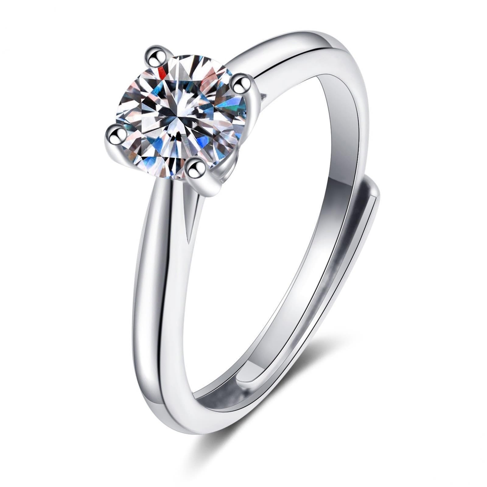 Wycian Moissanite pierścionek rocznica białe złoto pierścionki 18K 4 zęby z okrągłą cyrkonią rozmiar H 1/2 moda dla siostry biżuteria walentynkowa