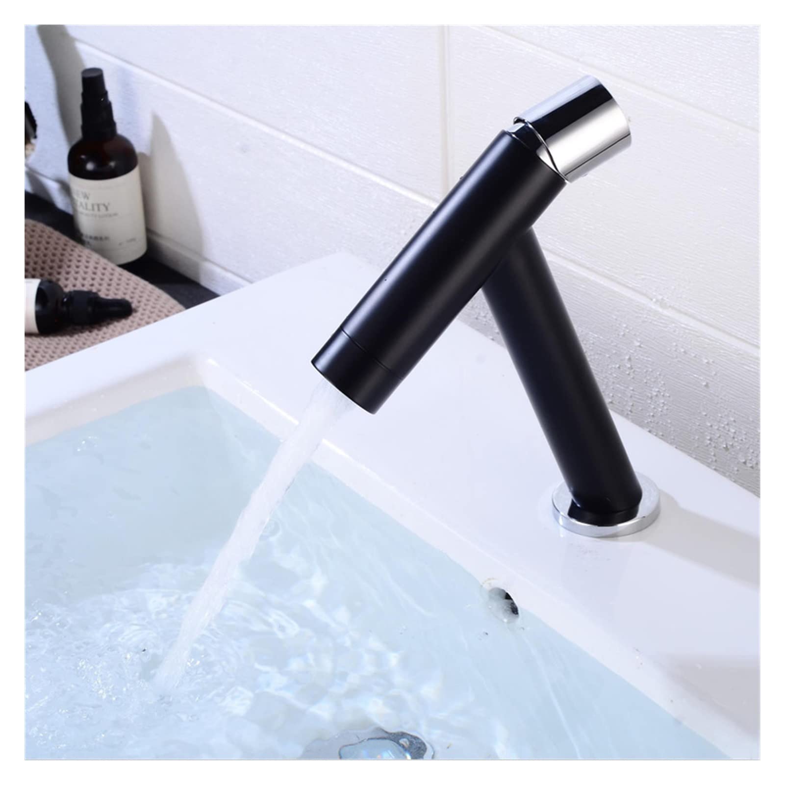 Faucet de baño Latón Negro Cuenca Faucet Frío y Caliente Aceitador de Agua Fregadero Grifo Grifo de un Solo Mango montado en la Cubierta Grifo de Grifo Grifo(T Without Overflow)