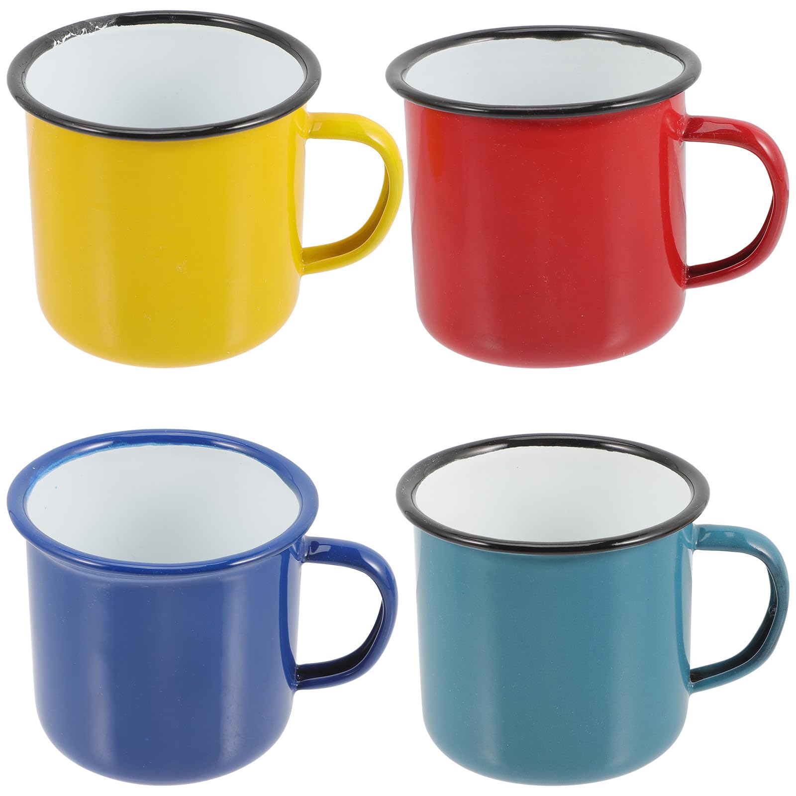 NUOBESTY Emaille Tassen 4 Stück 8cm Große Vintage Trinkbecher aus Gesundem Emaille Rutschfester Griff für Kaffee Tee und Wasser im Haushalt