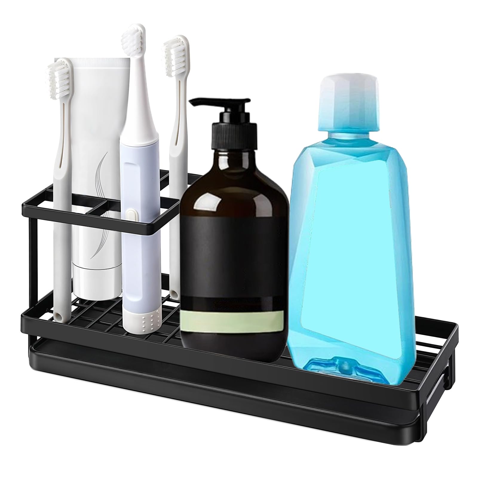 LAWALEISHE Toothbrush Holder, Electric Toothbrush Toothpaste Stand with Removable Drip Tray, Carbon Steel Tooth Brush Holder for Bathroom Organiser Storage (Black)