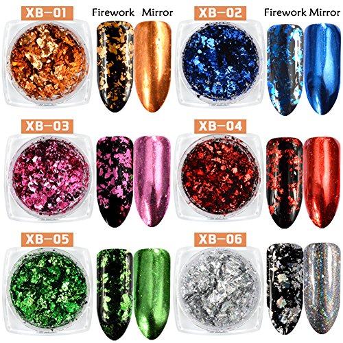 Nail Dust Powder,Molie Mirror Powder Firework Chrome Nail Art Gorgeous Manicure Glitter Powder Decoration 6 Color