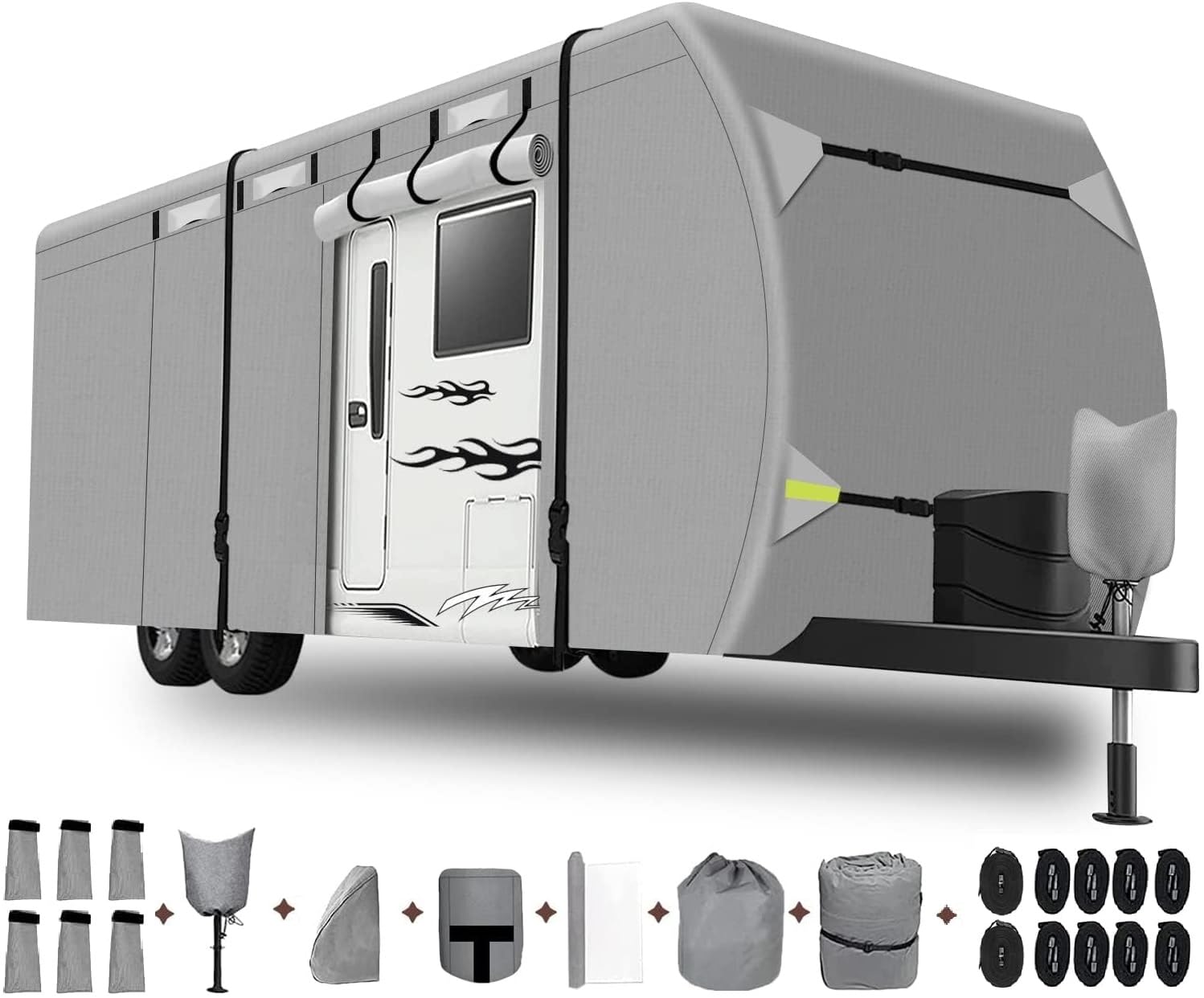 Bsteciar Upgraded 300D Oxford Travel Trailer RV Cover 20'-22' Motorhome Rip-Resistant Camper Cover,Waterproof Anti-UV Windproof RV Trailer Covers with Tongue Jack Cover,Adhesive Repair Patch etc