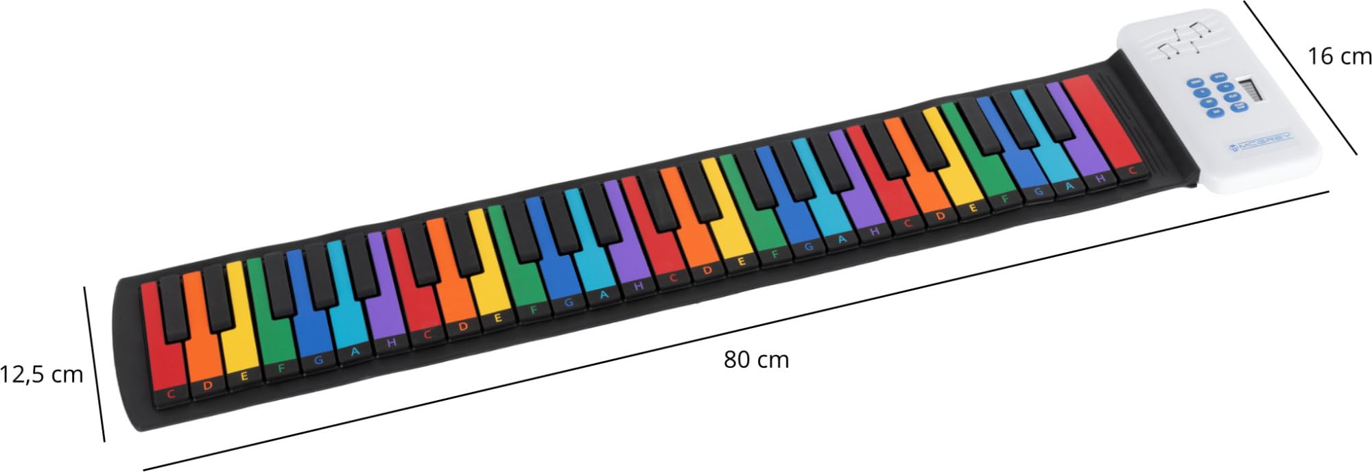 McGrey RA-49 Roll-Up Piano dla dzieci, łatwy transport, wakacje, urodziny dzieci i pokój dziecięcy - odpowiedni dla dzieci i dorosłych - wbudowany akumulator