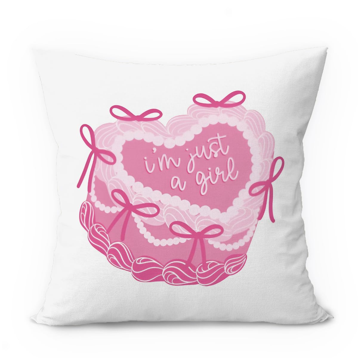 Wheatwin Pink Coquette Throw Pillow Cover 18x18, Dorm Decor, Retro Trendy Cake Bow, I'm Just A Girl Coquette for Girls Room Bedroom Sofa Couch