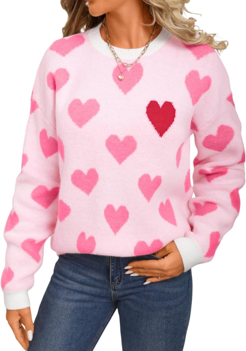 Kaei&Shi Heart Sweater,Pattern Chunky Pullover Sweaters,Cute Date Valentines Outfits Women