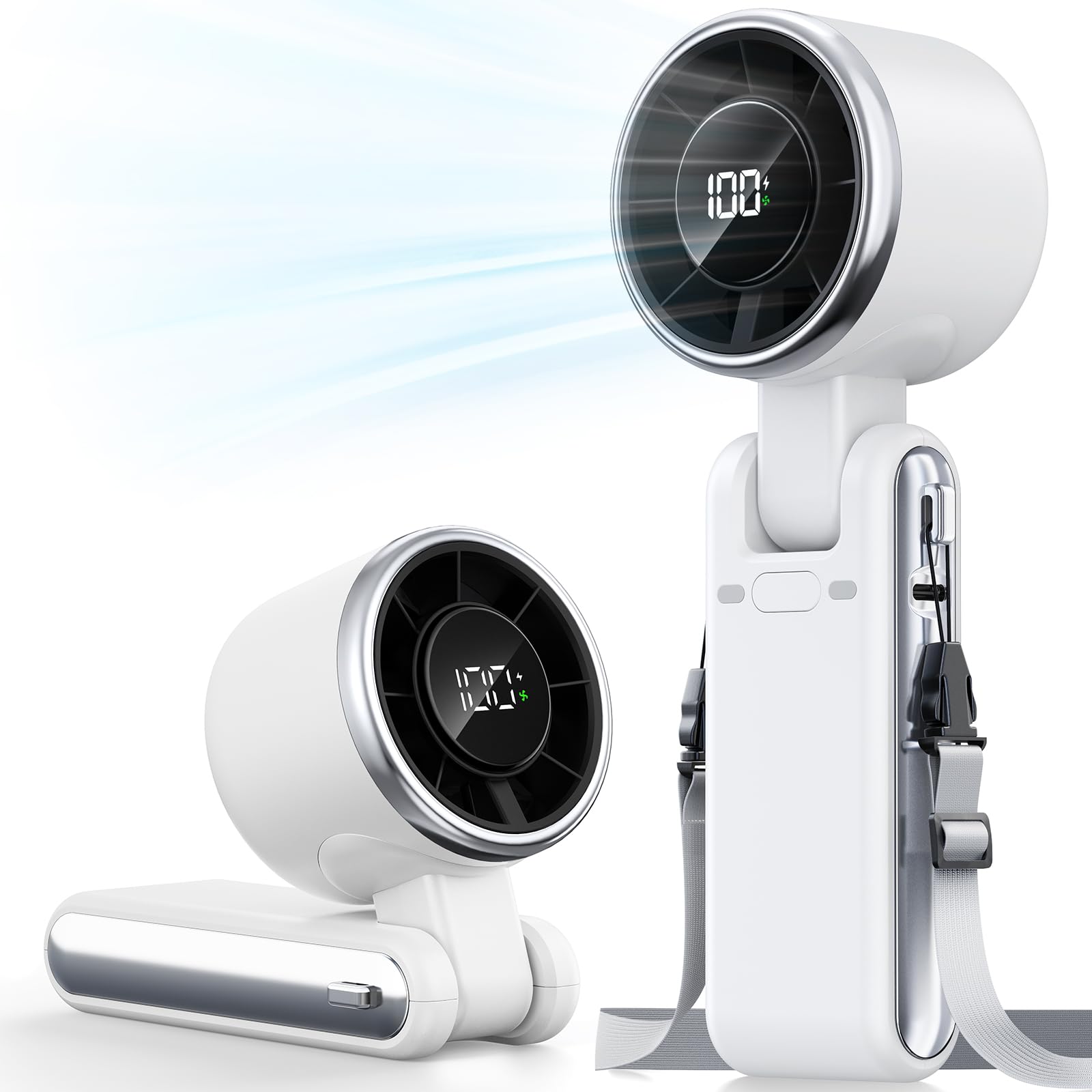 Ventilateur turbo portable – 5 vitesses haute vitesse 4000 mAh rechargeable Mini ventilateur personnel à main souffle d'air froid, essentiel de voyage, vacances à la plage, cadeaux pour