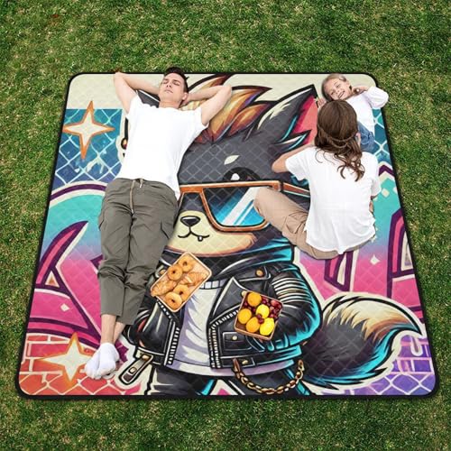 Couverture imperméable extérieur violette chat graffiti grand format lavable
