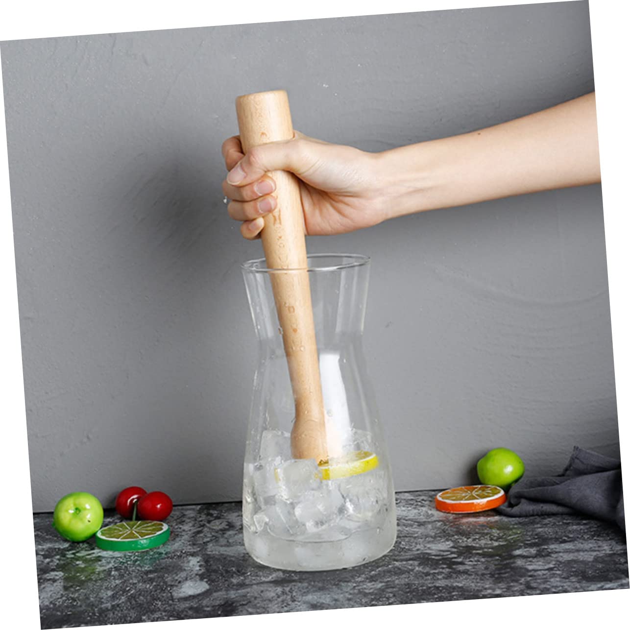 Wakauto Wooden Juice Press Ice Muddler Beech Stirring Rod Bar Mixing Rod for Cocktail Making Drinks
