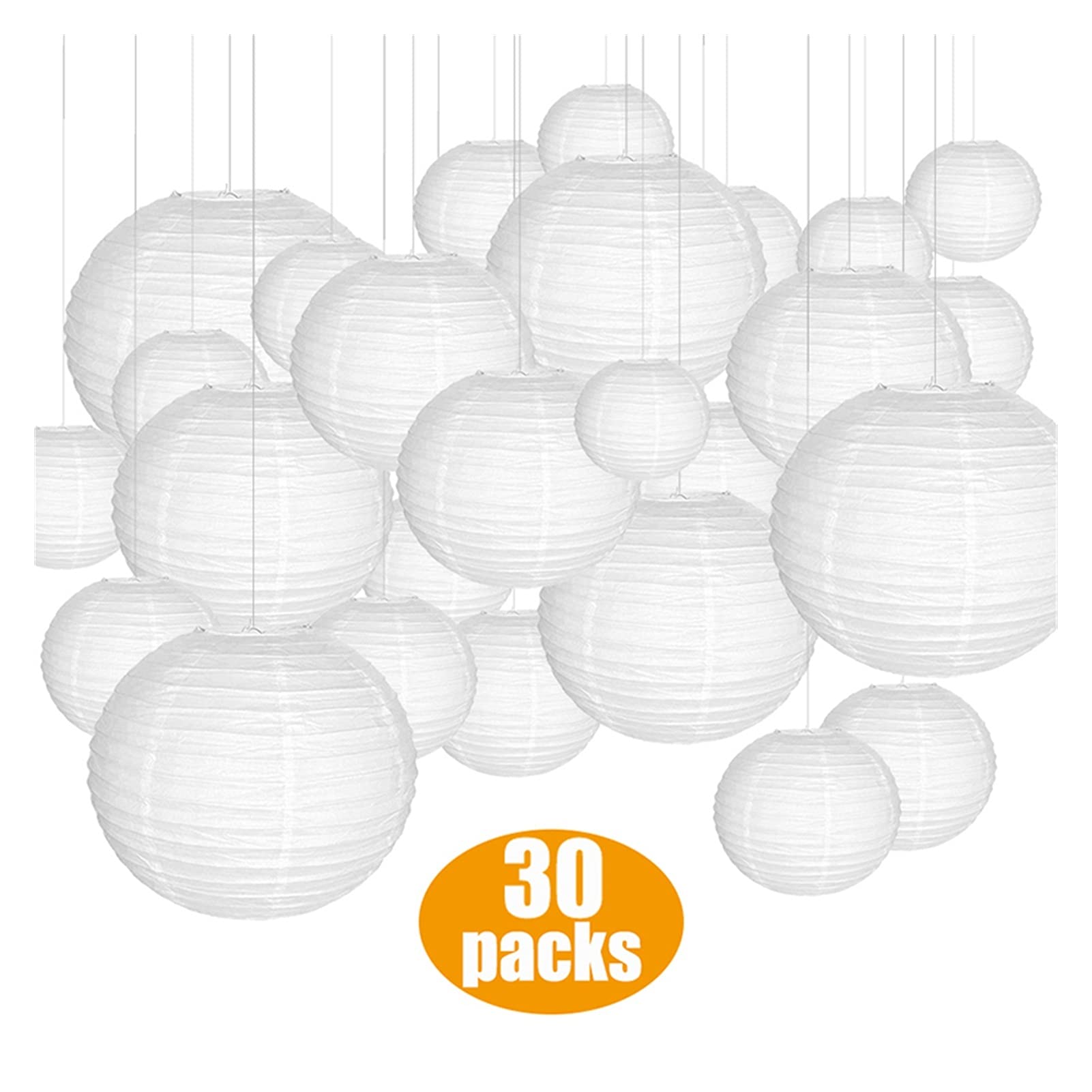 Laternenfest 30 Stück Weißbuchlaternen/LED-Leuchten Sortierte Größen von 4 "-14" Chinesische Lampion für Hochzeiten Babyparty Weihnachten Partys und Events