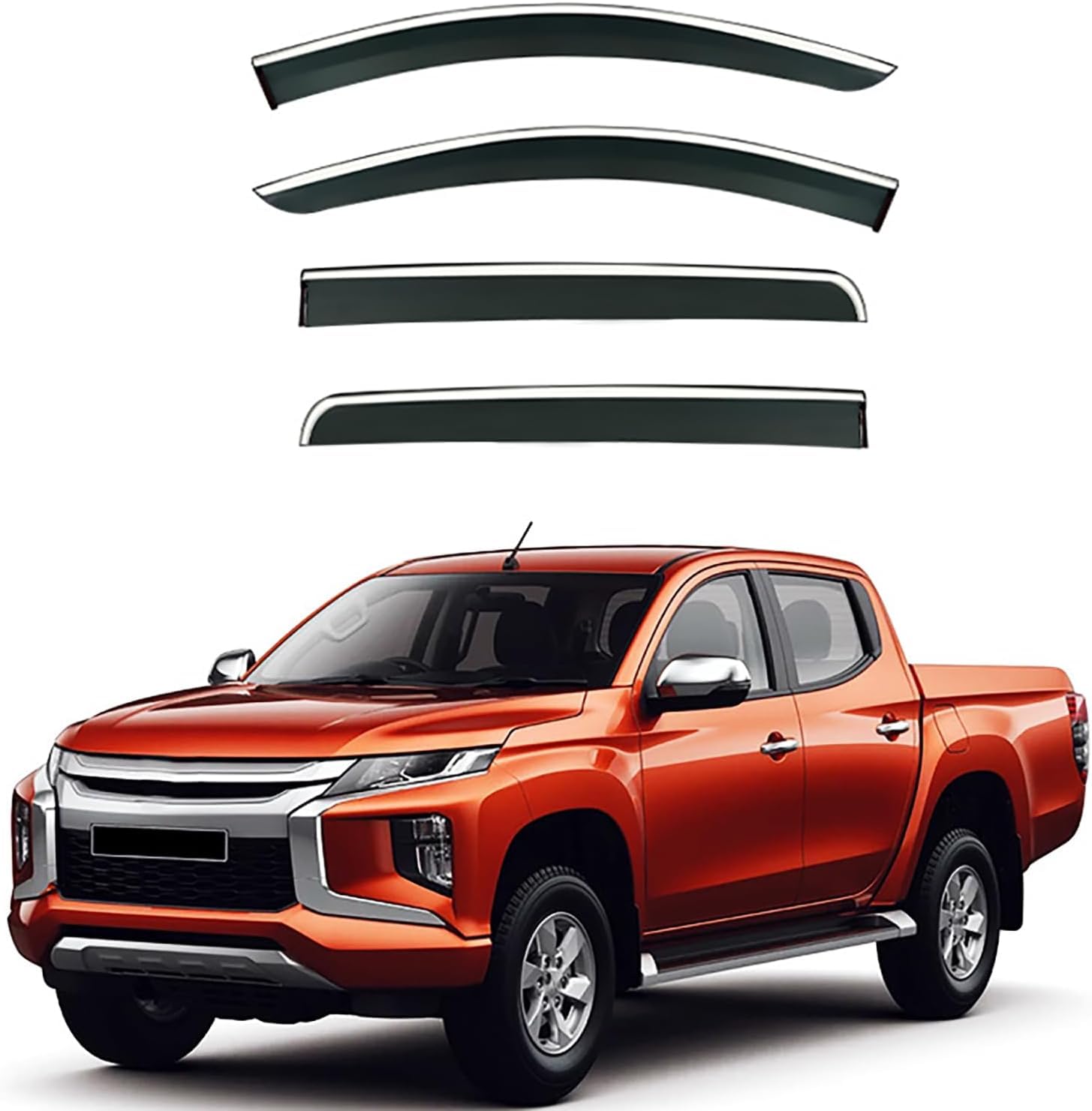 FengXH Window Deflectors for Mitsubishi Triton MK5-KJ-KK-KL 2015-2023 - 4pc Smoke Tint, Waterproof, Noise Reducing.