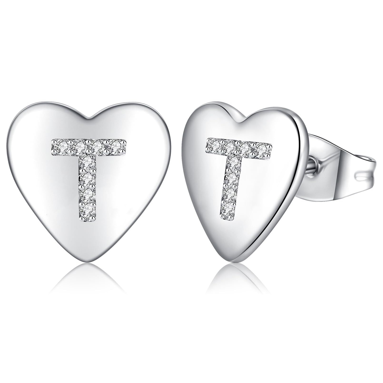 Ohrringe Silber 925 Ohrstecker Silber 925 für Damen Mädchen Kinder, Klein Herz Ohrringe Silber Buchstaben Ohrstecker mit Zirkonia, Schlafen Knorpel Ohrstecker 10mm