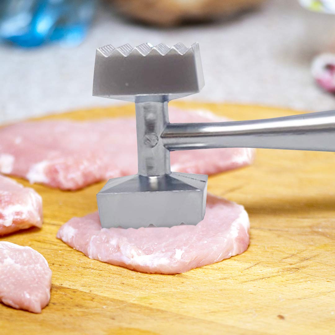 Joejis Metalowy młotek do mięsa, wytrzymały, dwustronny - Tenderiser młotek tłuczek - idealny do steków mielonych piersi kurczaka i ryb - ergonomiczny uchwyt i otwór do zawieszania