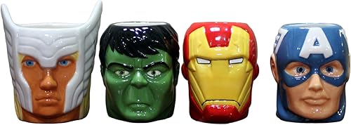 Marvel Avengers - Juego de 4 tazas de vidrio inspiradas en superhéroes con Hulk, Capitán América, Iron Man y mucho más