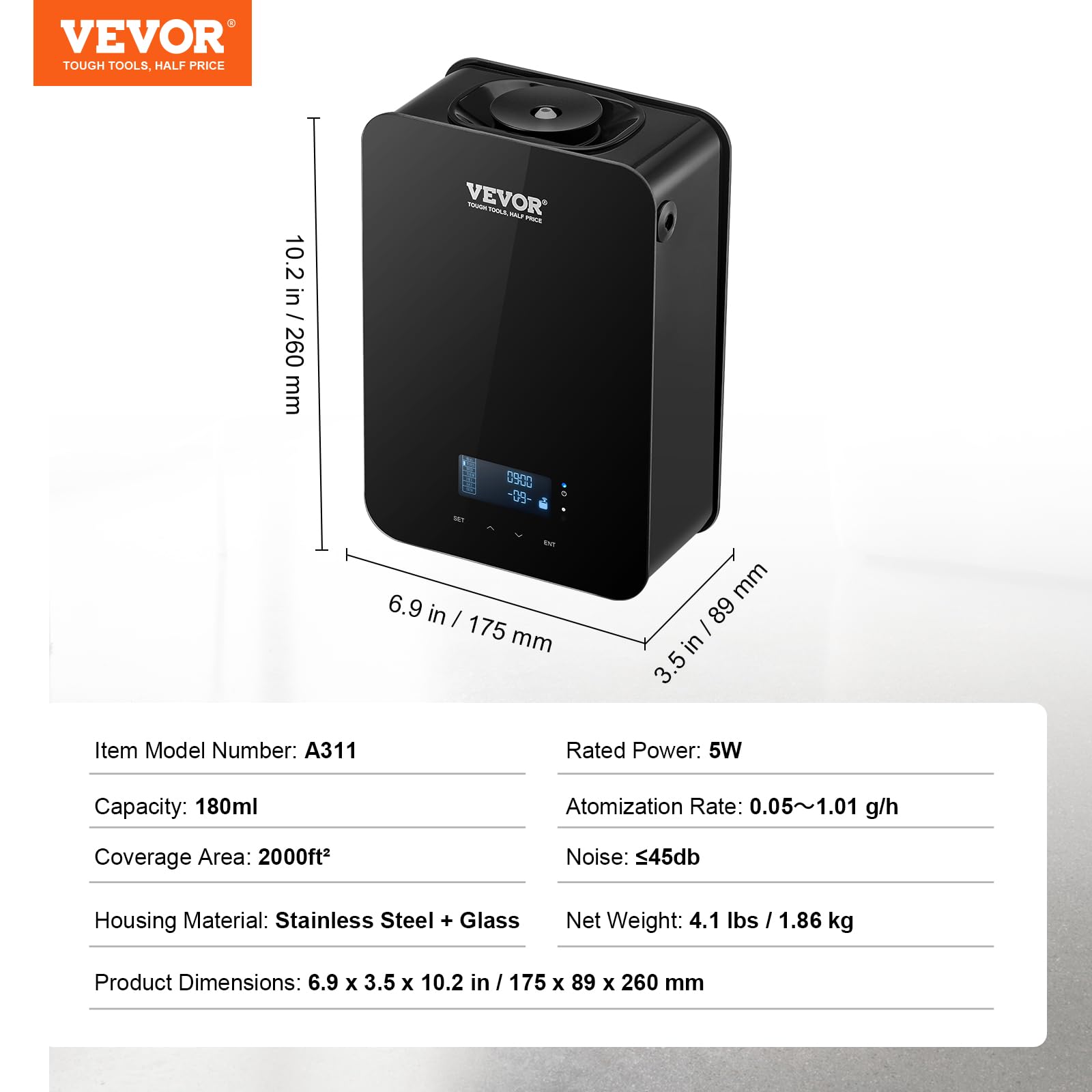 VEVOR Difusor de Aroma HVAC actualizado, máquina de Aire Inteligente para el hogar, 180 ml con tecnología de Aire frío, difusor de Aceite Esencial sin Agua, Cubre hasta 2000 pies Cuadrados para Sala