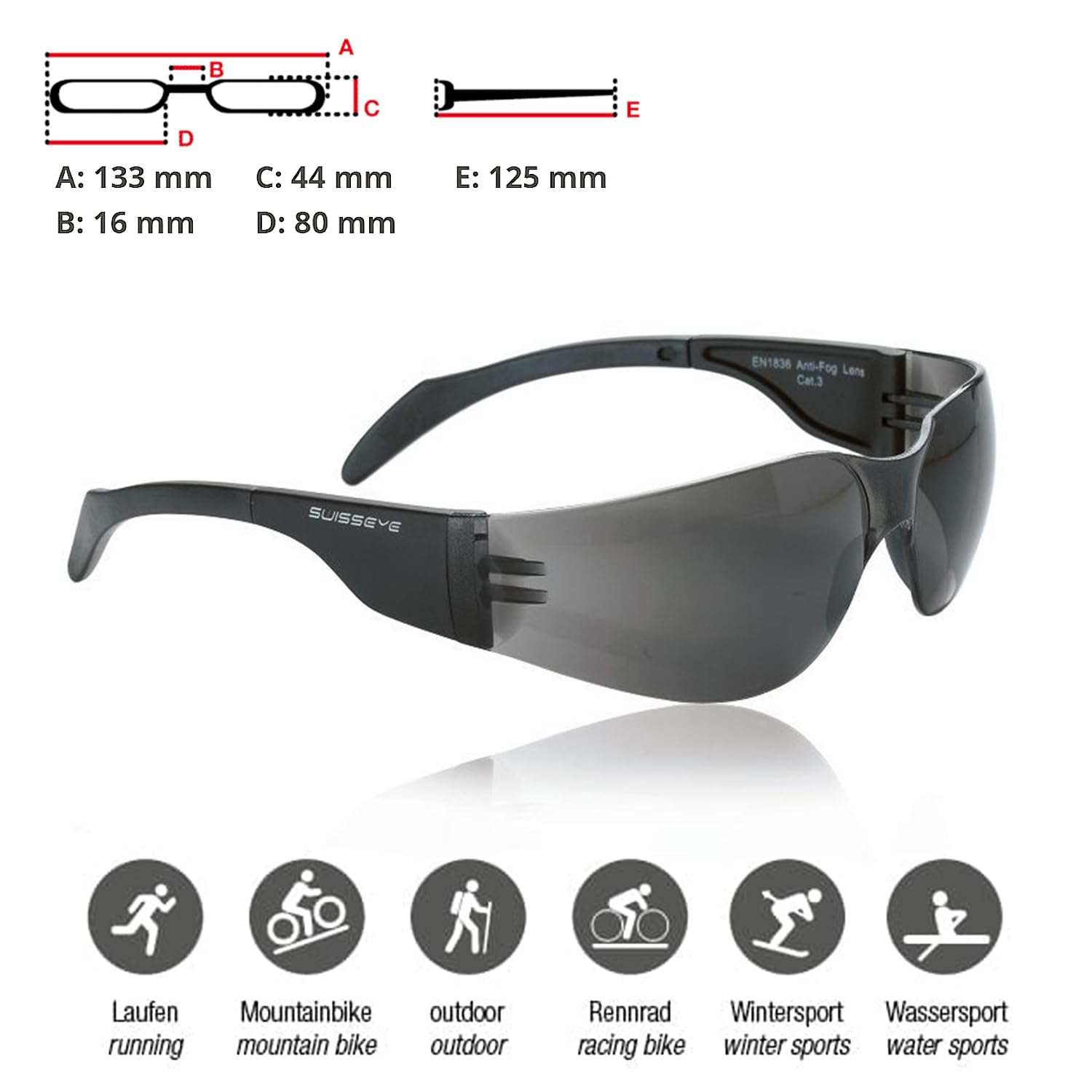 SWISSEYE Outbreak S Sportbrille für schmale Gesichter (100% UVA-, UVB- und UVC-Schutz, splitterfreies Fassungsmaterial PC)