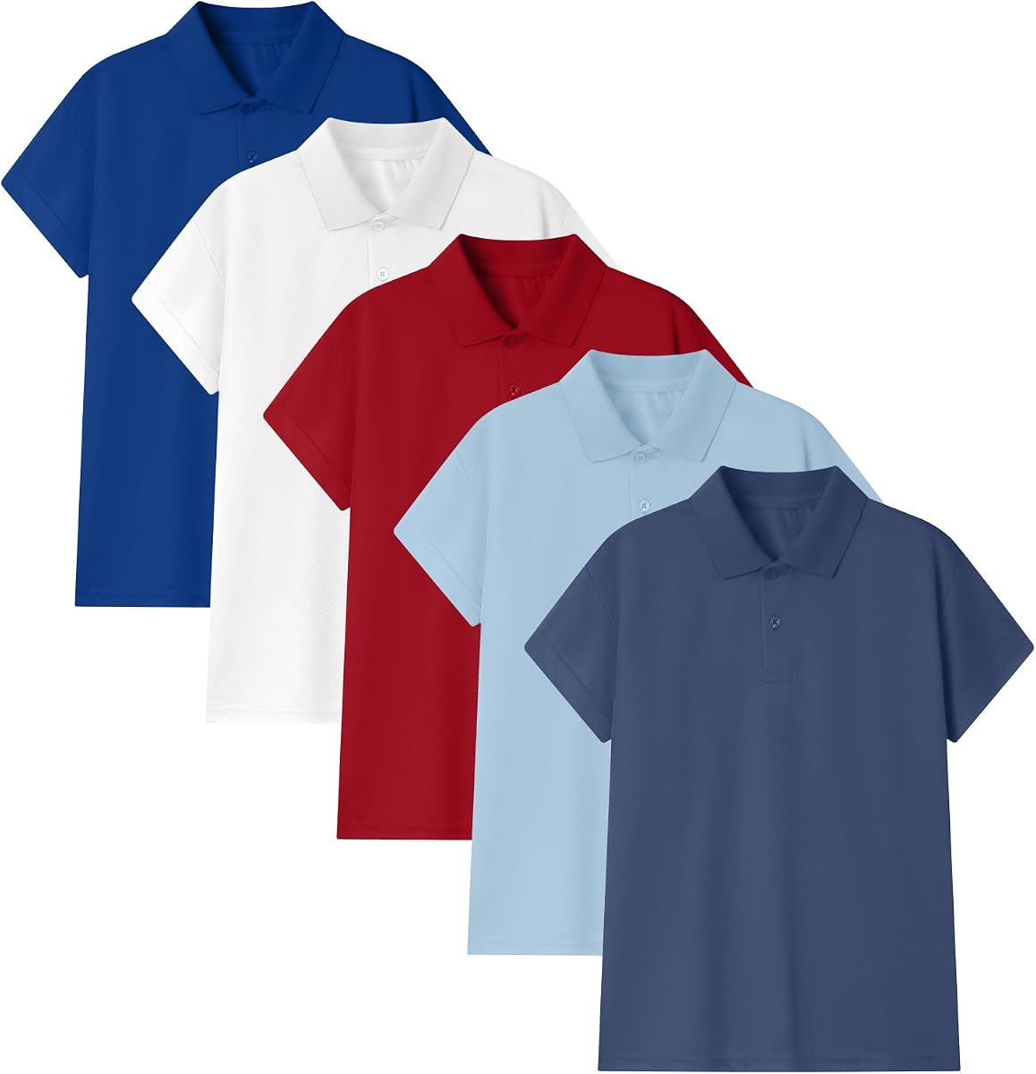 Paquete de 5 polos para niños, manga corta, uniforme escolar de secado rápido para niños pequeños