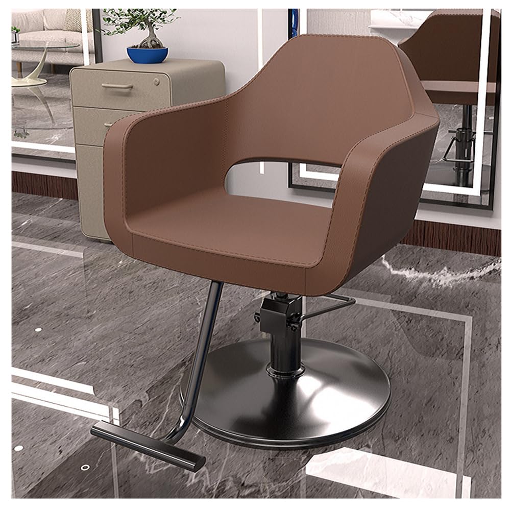 Regulowane krzesło fryzjerskie obrotowe o 360° hydrauliczne krzesło do stylizacji do salonów brązowe meble fryzjerskie profesjonalny sprzęt fryzjerski ergonomiczna konstrukcja dla wygody