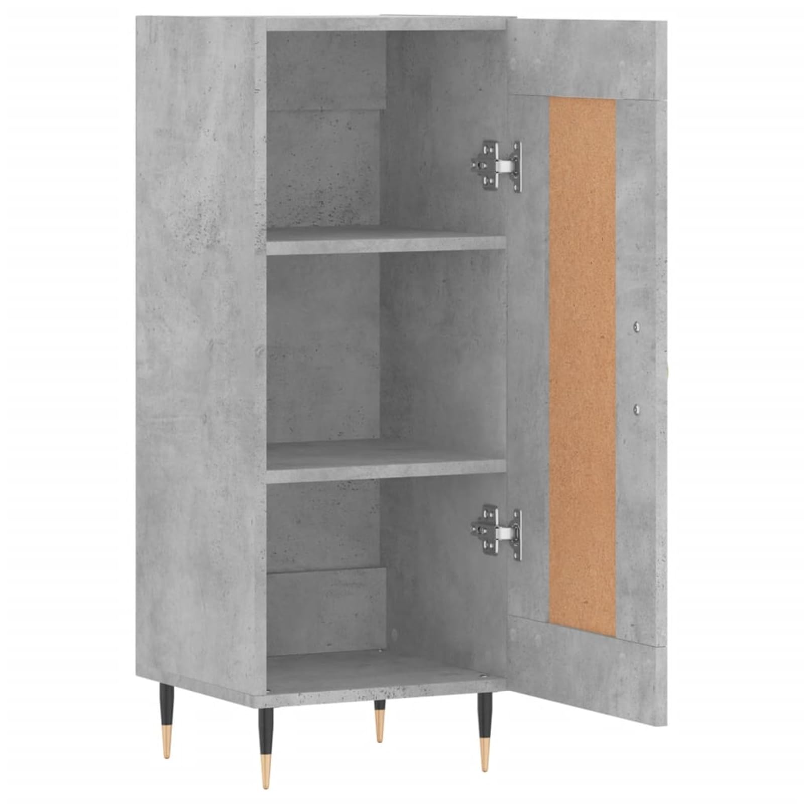 Kredens szary betonowy 34,5 x 34 x 90 cm, materiał drewnopochodny z metalowymi nogami – nowoczesny mebel do salonu zapewnia porządek w przestrzeni do przechowywania i prezentacji dekoracyjnej