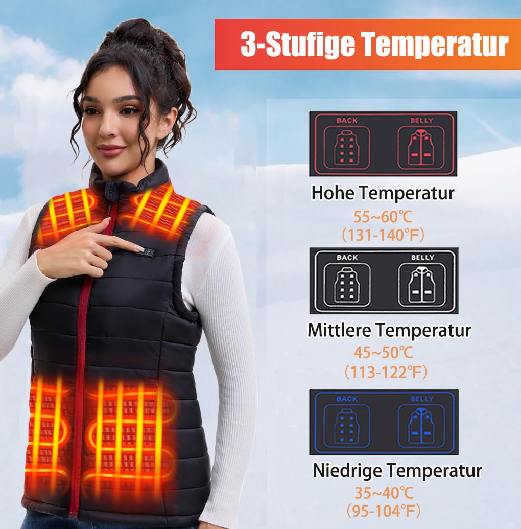 Beheizbare Weste Damen Heizweste Damen mit Powerbank Heizweste mit 13 Heizzonen für Outdoor Wandern Camping
