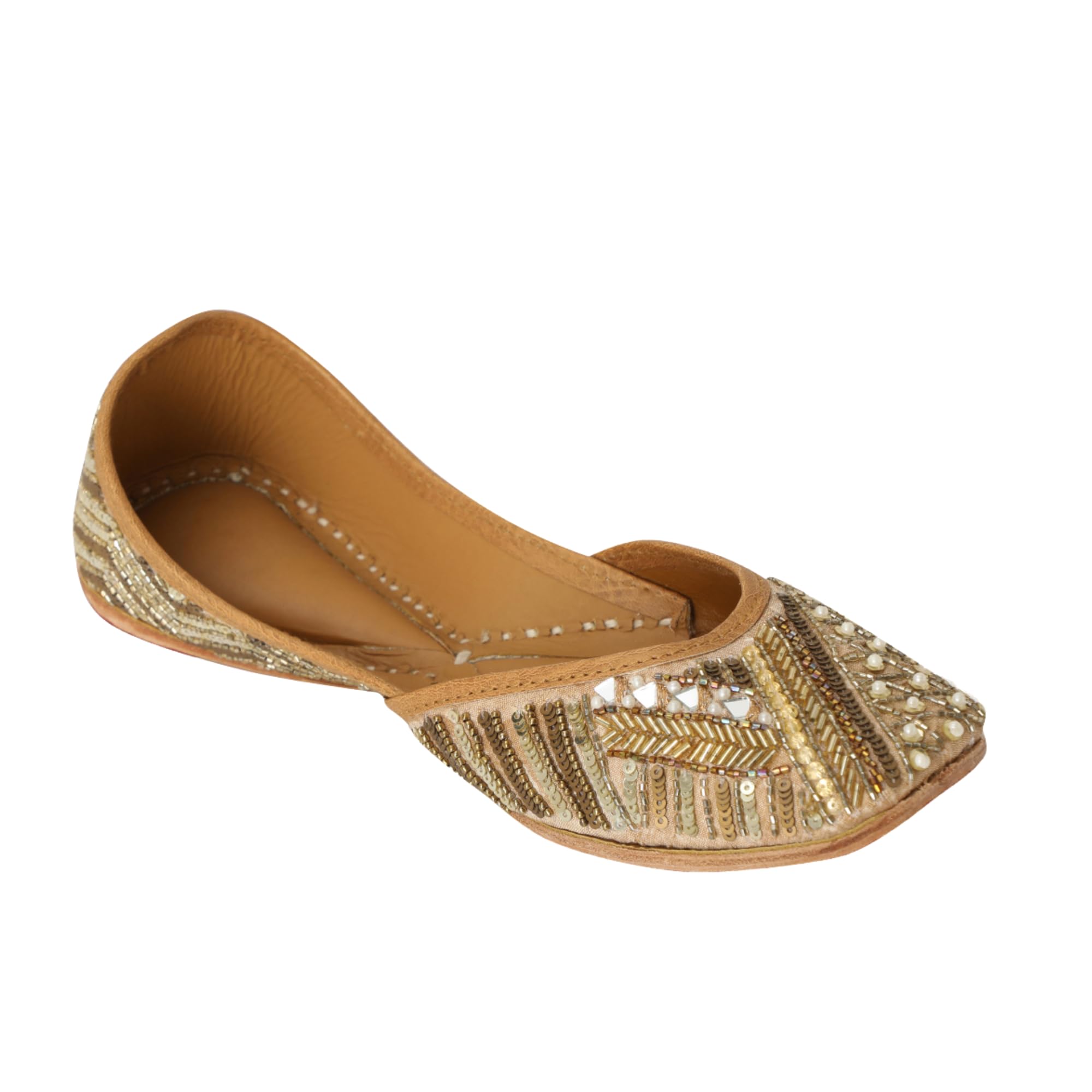 Embellished Square Toe Ethnic Mojaris | Gold |-image-2
