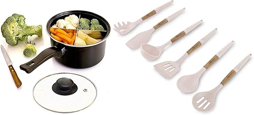 Miniatura 8 de Juego de 6 utensilios de cocina de silicona  Utensilios de cocina de madera natural  Respetuosos con el medio ambiente y sin BPA, antiarañazos y