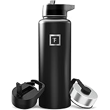 IRON &deg;FLASK Camping &amp; Hiking Hydration Flask with Straw, Wide Mouth Insulated Stainless Steel Sports Water Bottle - 40 oz Midnight Black
