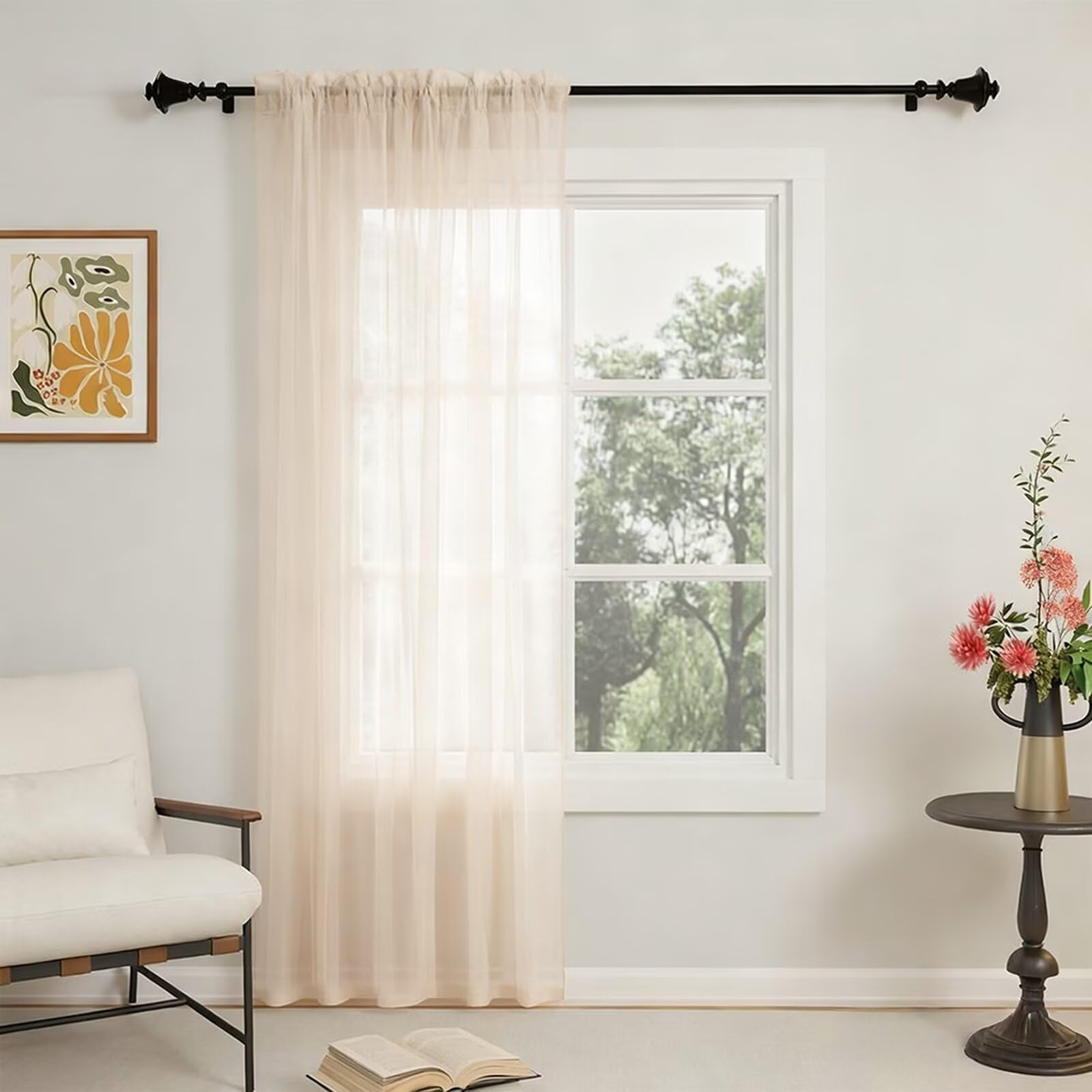 GFCC Cortinas Translucidas Salon 1 Piezas Visillos Beige Dormitorio para Ventanas Habitacion Comedor Cocina,Modernas Cortinas Transparente de Suave 150x245 cm