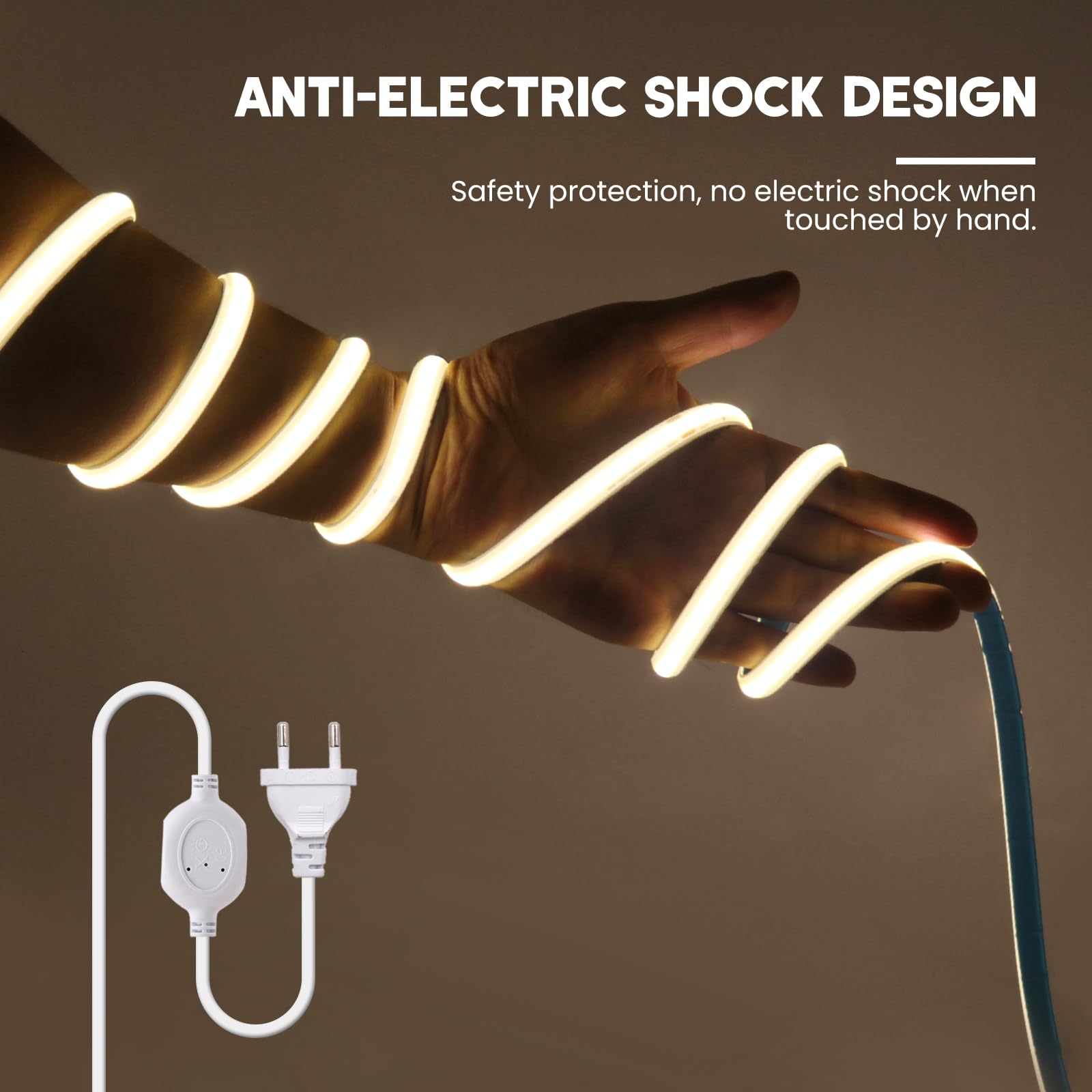 220V COB LED Streifen 20M, 288 LEDs/m Flexible Superhell Naturweiß CRI≥85 LED Lichtband, IP65 LED Band Lichtschlauch Leiste Kette Selbstklebend mit Stecker für Schlafzimmer, Schrankbeleuchtung