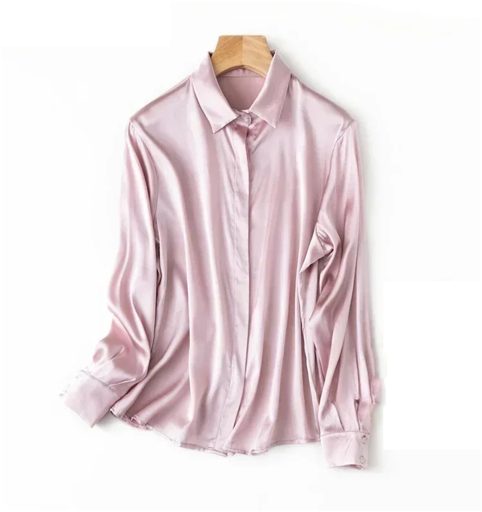 Vogrtcc Blusa de manga larga con botones de seda satinada para mujer, blusa de oficina y trabajo
