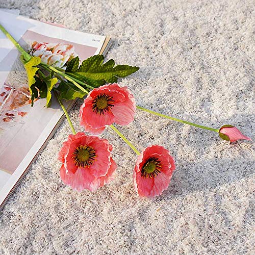 INIFLM 6 Pcs Realistic Artificial Poppies Flowers, Real Touch Faux Flowers Silk Wedding Flowers Bouquet Fresh Faux Poppy Flowers for Floral Arrangements Home Party Office DIY Decor (Pink)