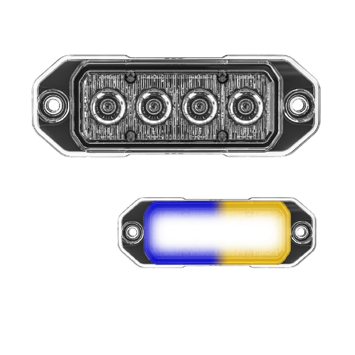 SpeedTech LightsZ-4 TIR 12W LED Strobe Light for Police Cars, Construction Trucks, Service Vehicles, Plows, Emergency Vehicles. Surface Mount Grille Flashing Hazard Beacon Light - Blue/Amber