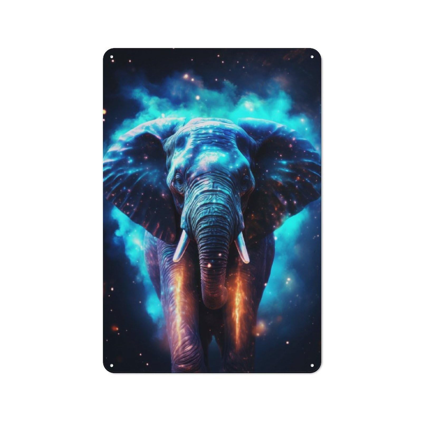 Junmoney Neon Cyan Elephant Nebulae Metal Plaque 30X20cm With For Workshop Wall, Retro Decor, A New Home Gift For Collectors Of Metal Signs