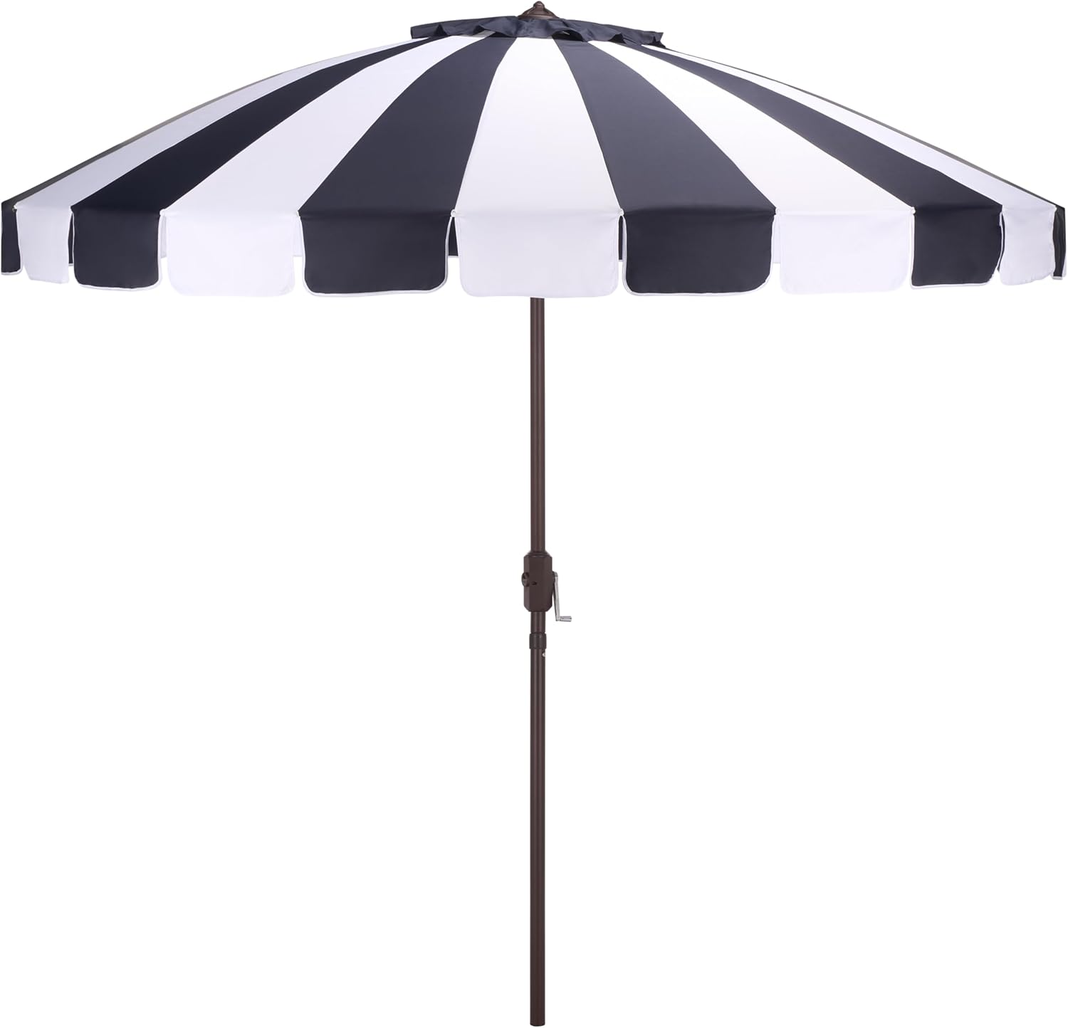 SAFAVIEH Outdoor Patio Furniture Collection – Buti 9 Ft Crank Patio Umbrella, Navy Stripe & Brown Pole, Market Umbrella with Crank Lift (PAT8017B)