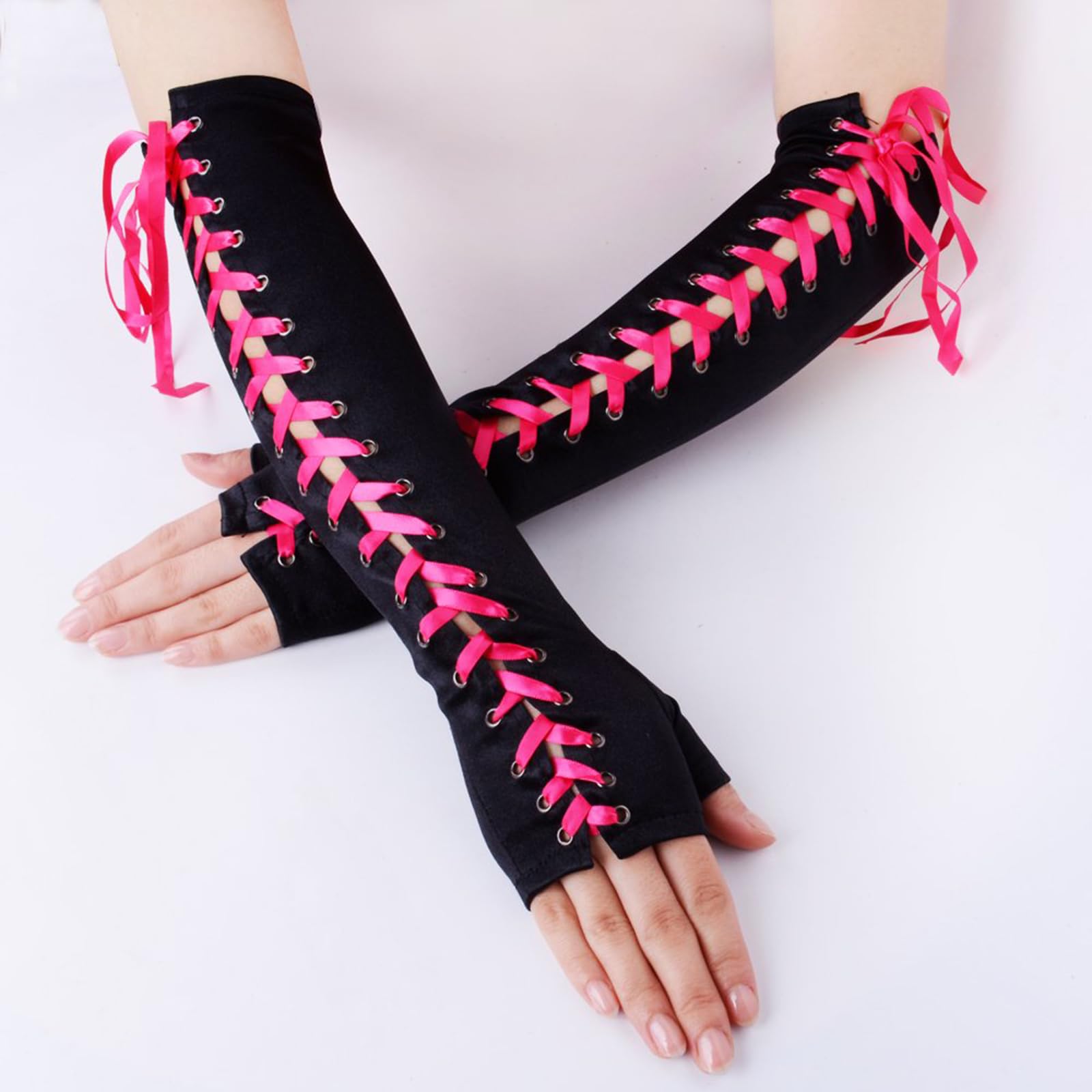 NiceYnn Lace Up Fingerless Long Gloves - Image 4