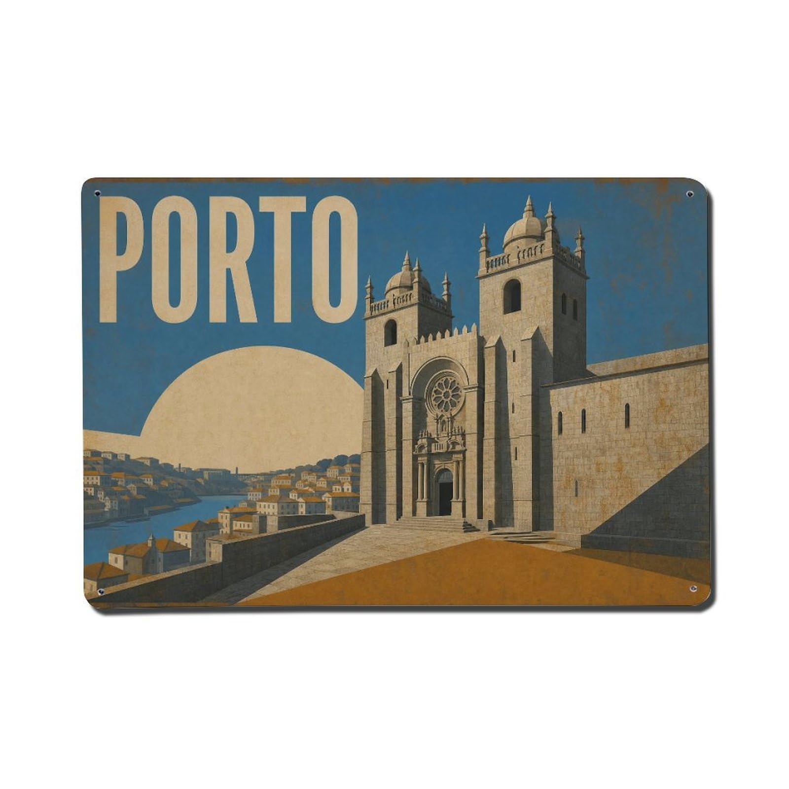 Yrnq 08X12inch Vintage Style Vintage Cathedral Se Fortress View Portugal Metal Tin Sign
