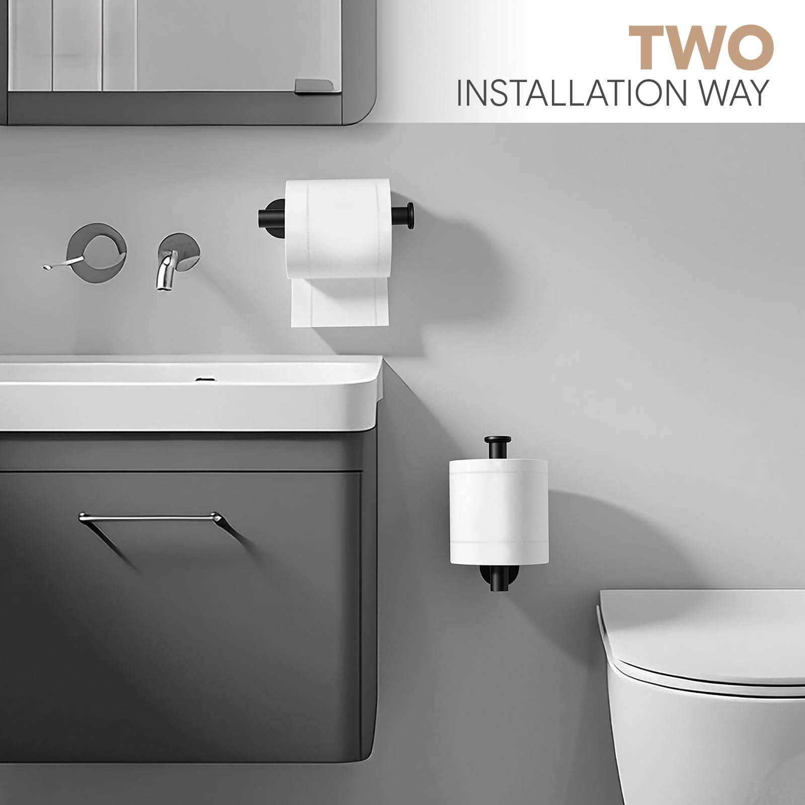 2 Pack Toilet Paper Holder, Adhesive Toilet Paper Holder Wall Mount, Premium Thicken SUS304 Stainless Steel, No Drilling Toilet Paper Stand Roll Holder for Bathroom Kitchen RV, Matte Black — Amazon image 5