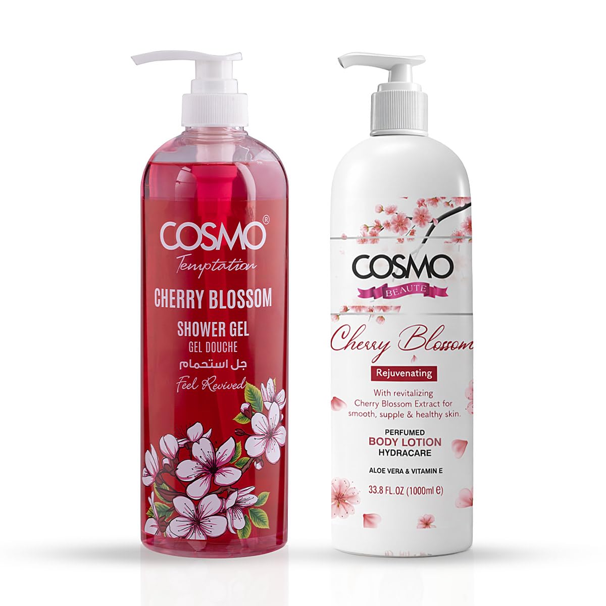 Cosmo Bath & Body Care Cherry Blossom Luxury Shower Gel & Body Lotion 1000ml 2 Pieces Set | Long Lasting Body Wash | For Men & Women | Deeply Hydrating, Nourishing, Moisturizing | For All Skin Types-image-32
