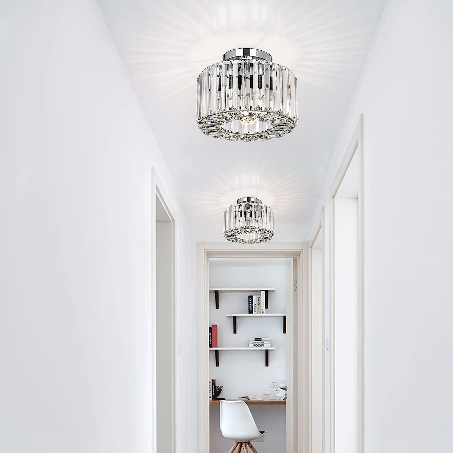 FRIDEKO HOME Plafoniera moderna in cristallo - lampadario in cristallo K9 paralume E27 lampada da soffitto per cucina soggiorno camera da letto, cromo Ø22cm
