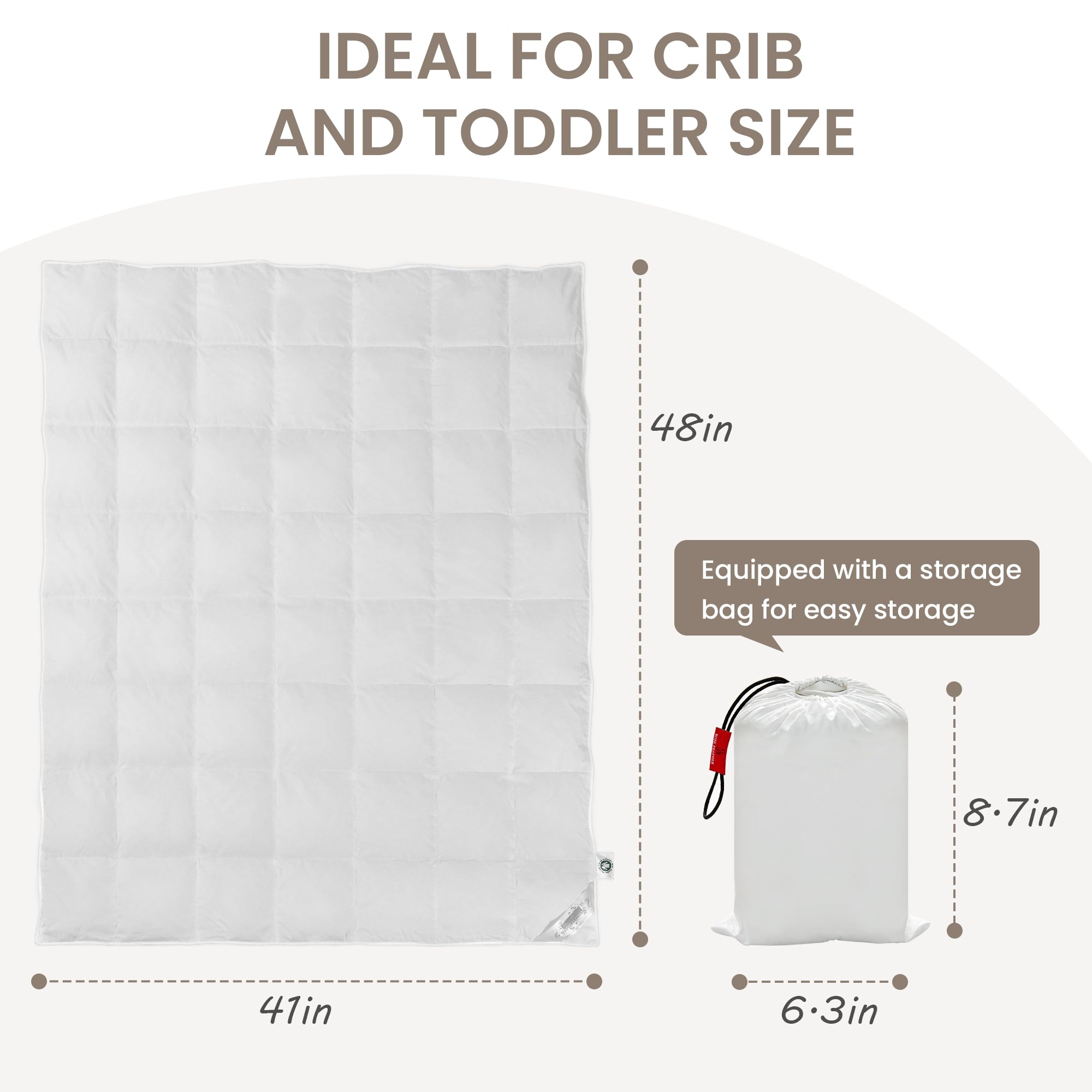 Edredón multifuncional de plumón de ganso para niños pequeños, de viaje, para cuna, 100 % algodón orgánico y lavable, unisex, para todas las estaciones, color blanco, 41 x 48 pulgadas