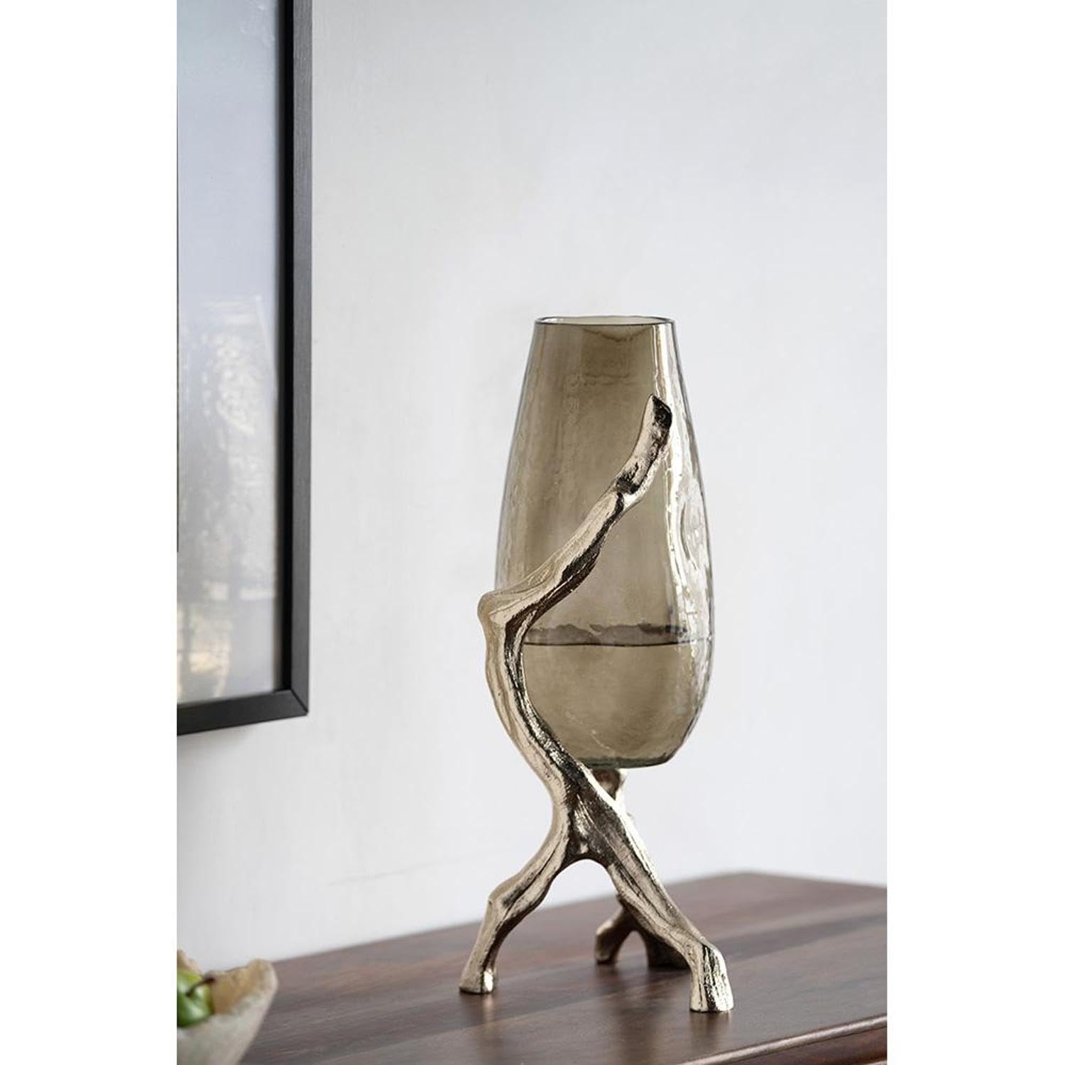 T2 Concept 18” Tall Artistic Gold Glass Flower Vase with Metal Legs Contemporary Pinched Accent Vase for Living Room Entryway Office