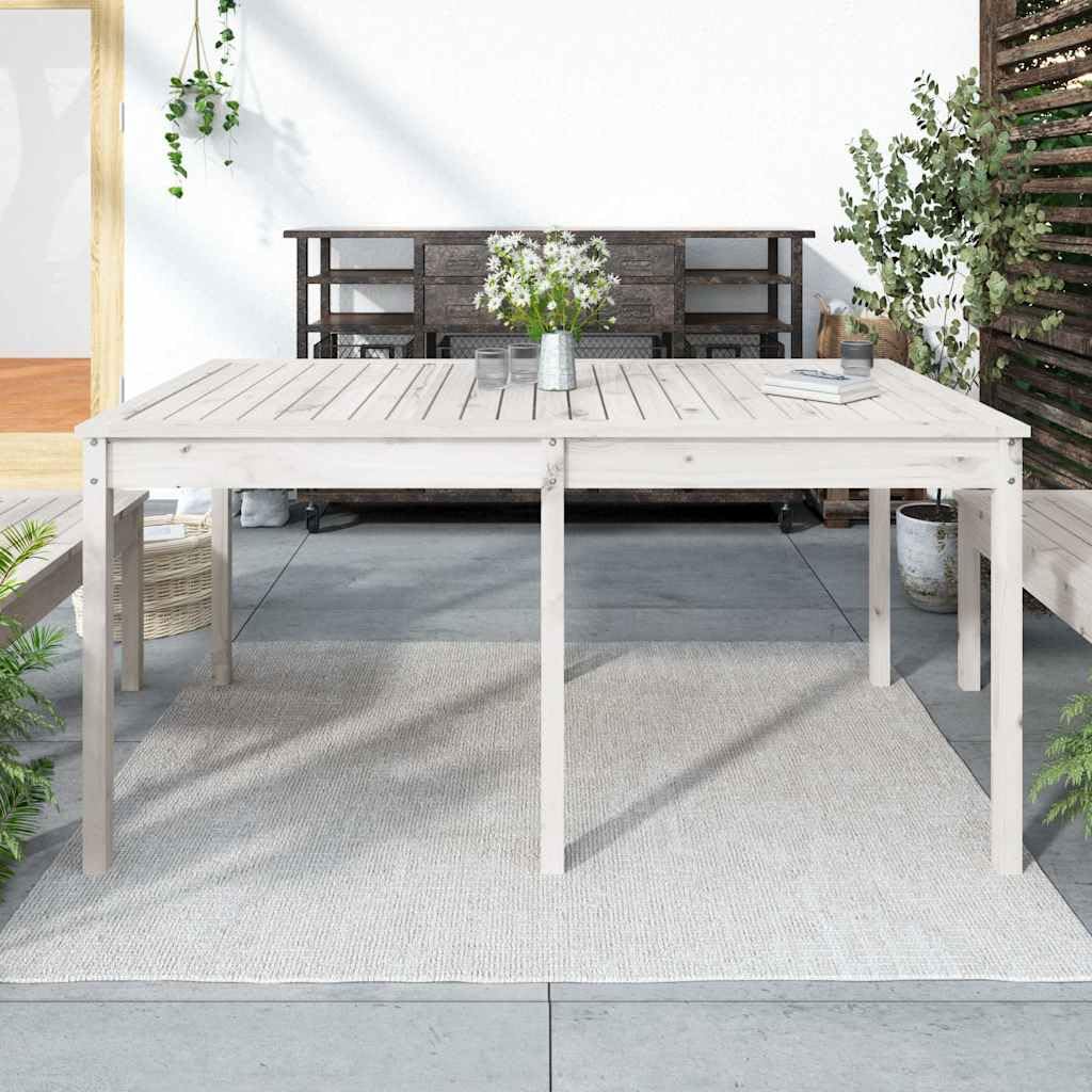 Stół ogrodowy, biały, 159,5 x 82,5 x 76 cm, lite drewno sosnowe, klasyczny stół drewniany do ogrodu, na taras, balkon, stabilna rama i wytrzymały blat stołu do użytku na zewnątrz